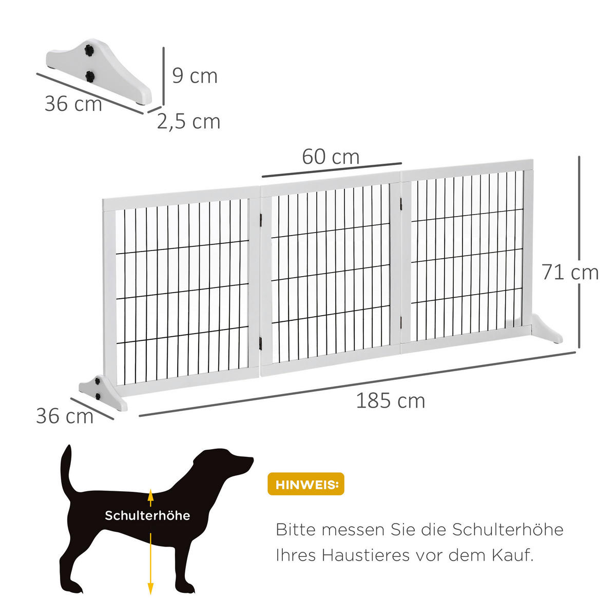 PawHut Hunde-Zubehör weiß Polypropylen B/H/L: ca. 36x185x71 cm Hundegitter - weiß (71,00/36,00/185,00cm) - PawHut