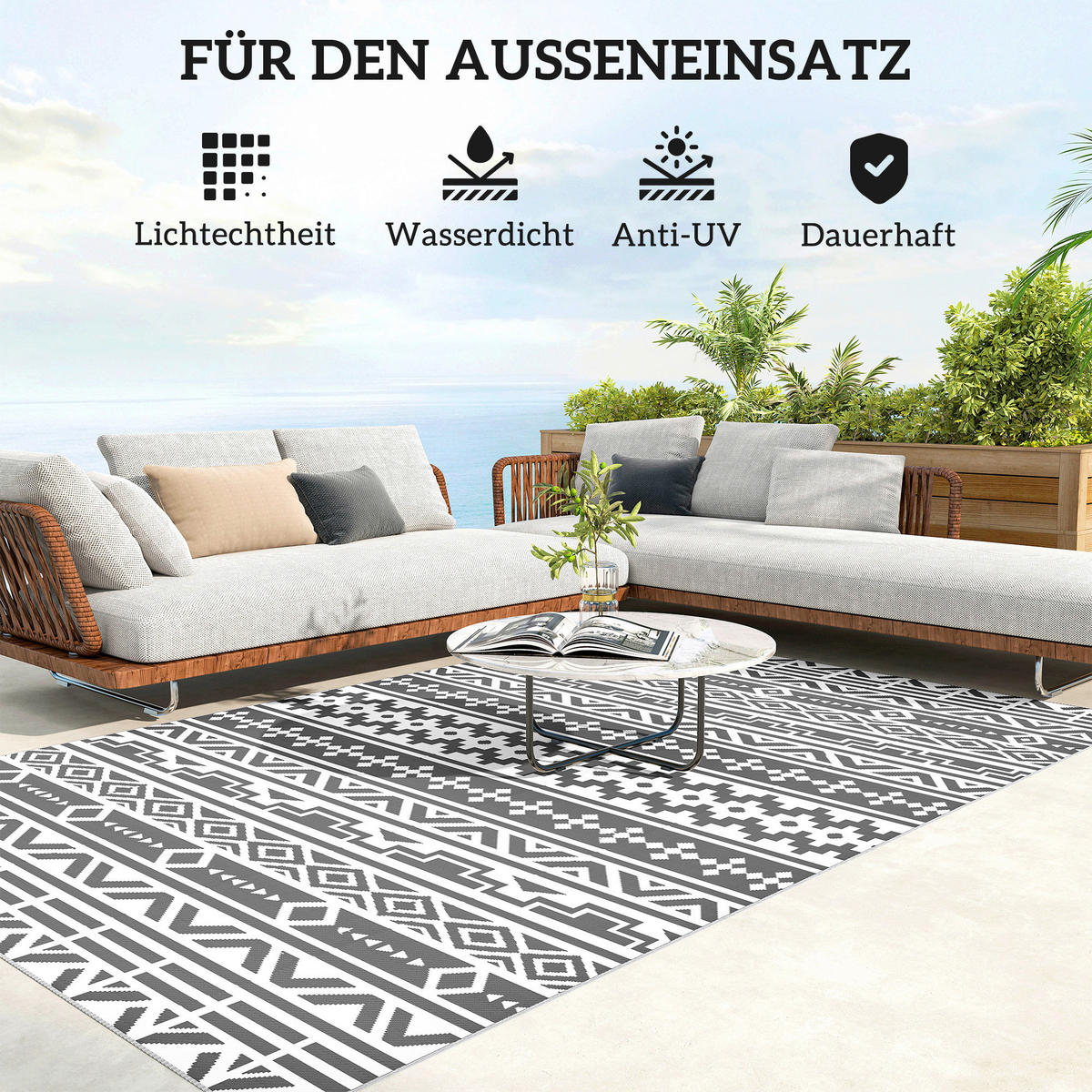 Outsunny Outdoor-Teppich weiß B/H/L: ca. 274x1x182 cm Outdoorteppich - weiß/dunkelgrau (182,00/274,00/1,00cm) - Outsunny