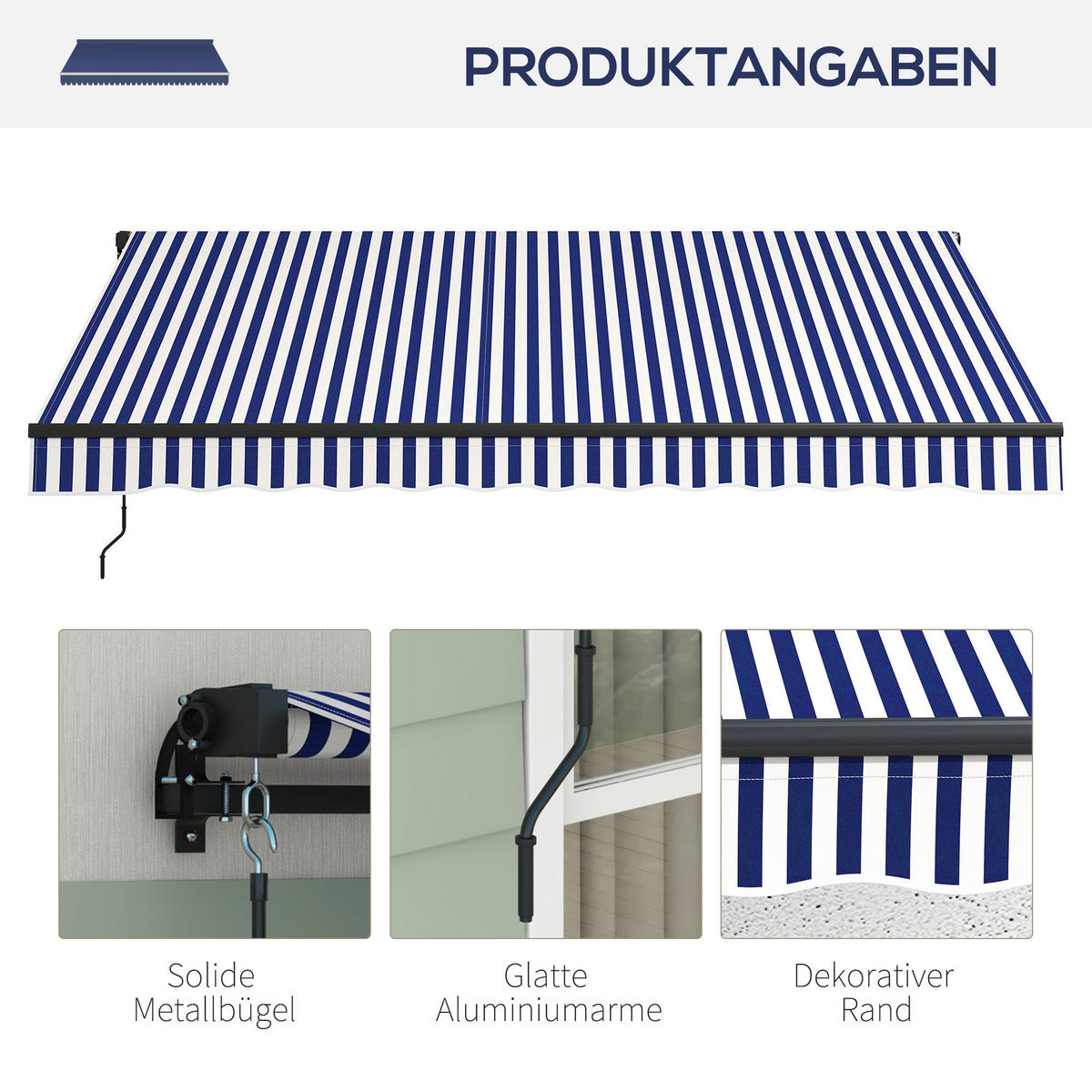 Markise blau B/H: ca. 290x350 cm Markise - blau/weiß (290,00/350,00cm) - Outsunny