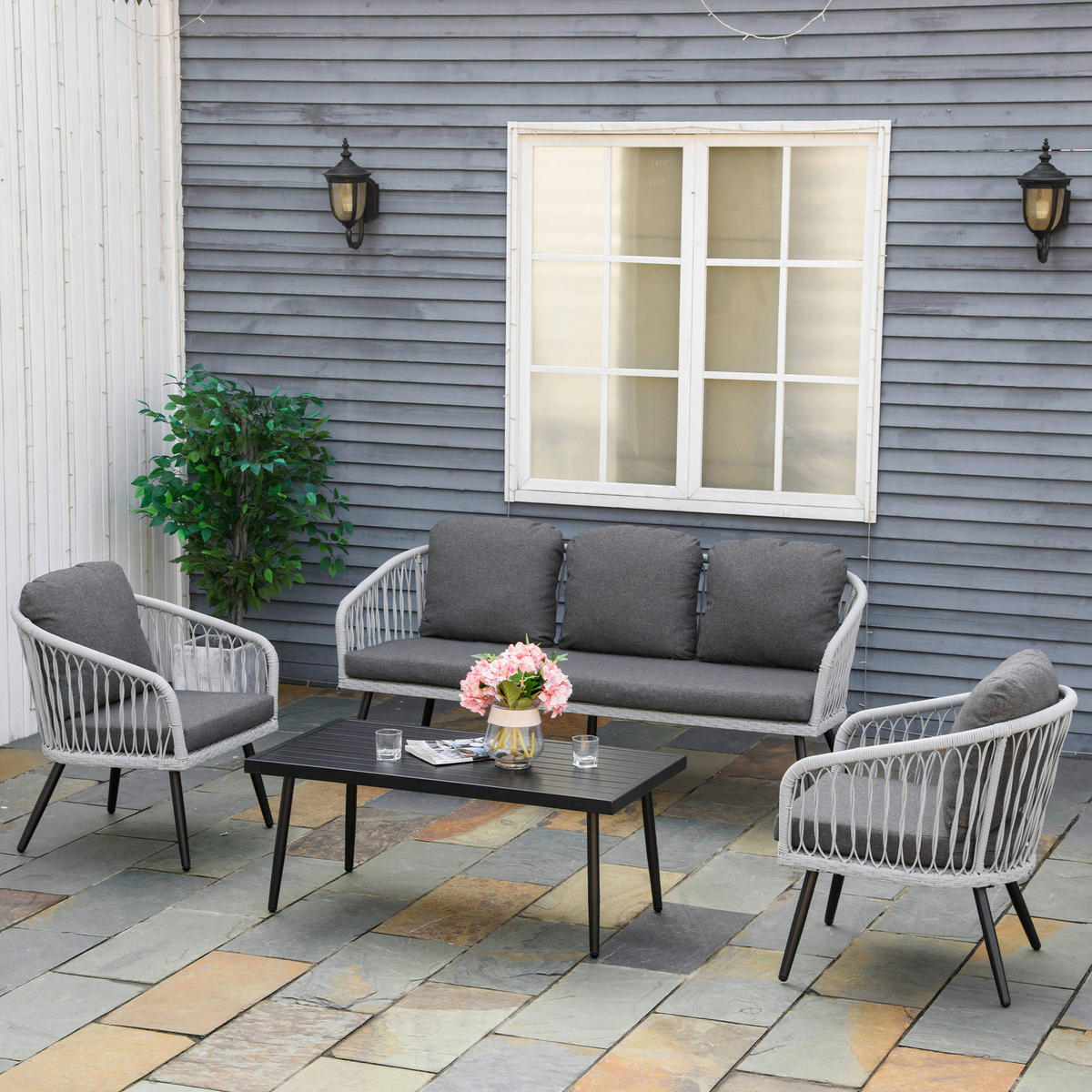 Outsunny Sitzgruppe grau Polyester B/H/L: ca. 70x174x76 cm Gartenmöbel-Set - grau (76,00/70,00/174,00cm) - Outsunny