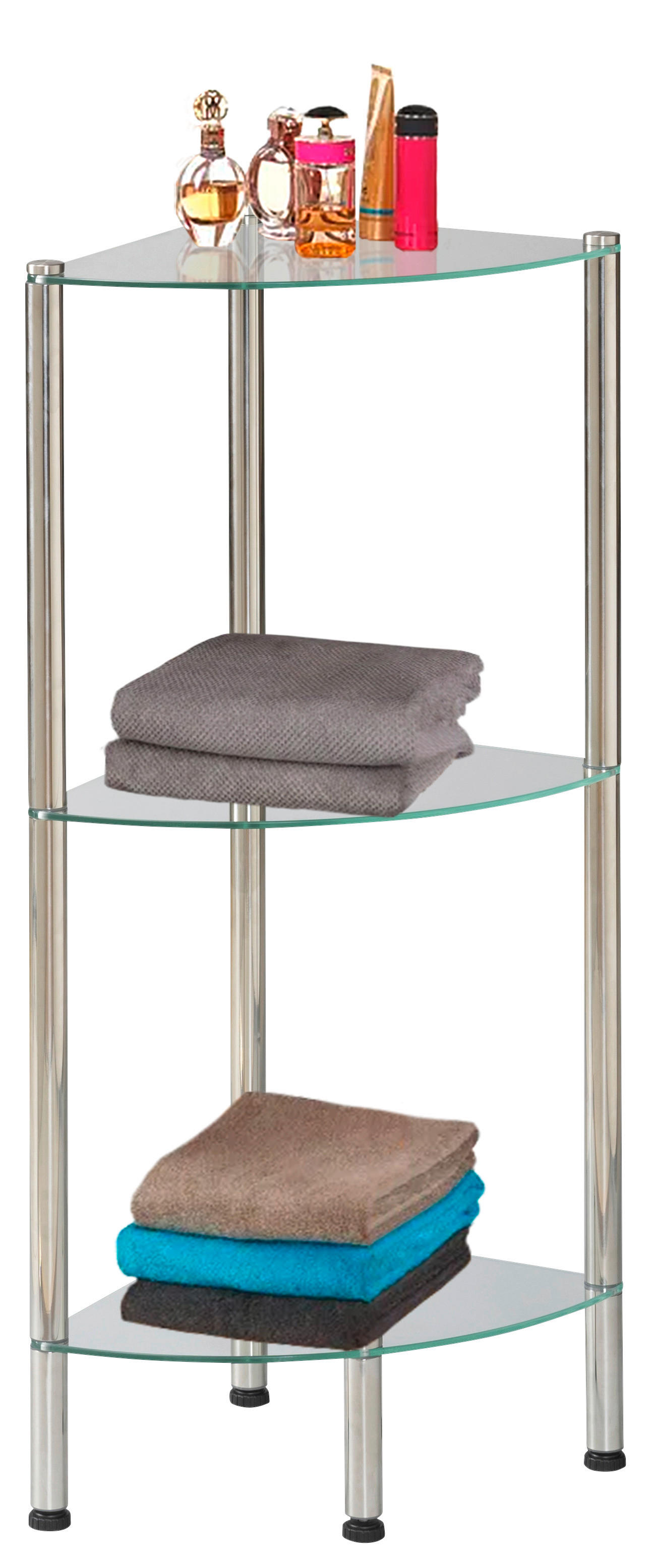 Badregal Edelstahl Edelstahl B/H/T: ca. 28x79x28 cm Badeckregal_Roma 3 Glasböden - Edelstahl (28,00/79,00/28,00cm)