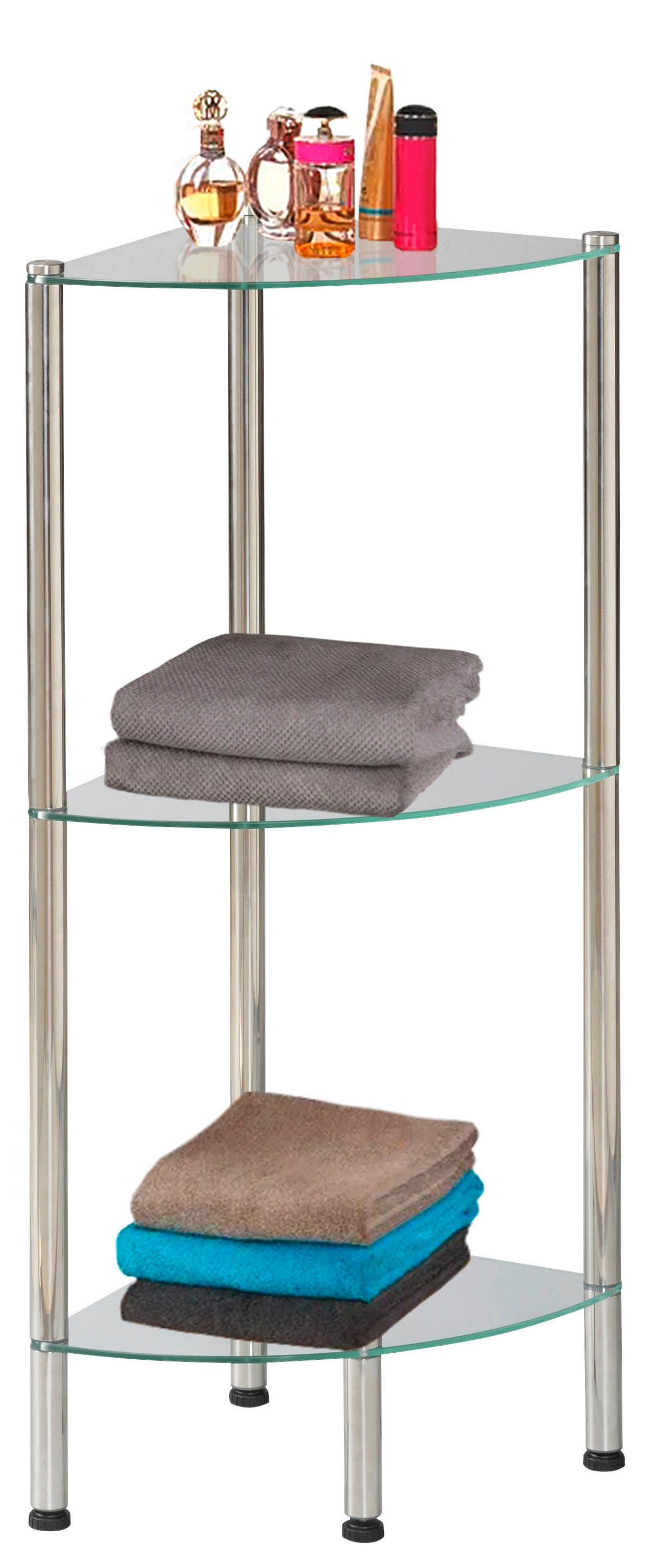 Badregal Edelstahl Edelstahl B/H/T: ca. 28x79x28 cm Badeckregal_Roma 3 Glasböden - Edelstahl (28,00/79,00/28,00cm)