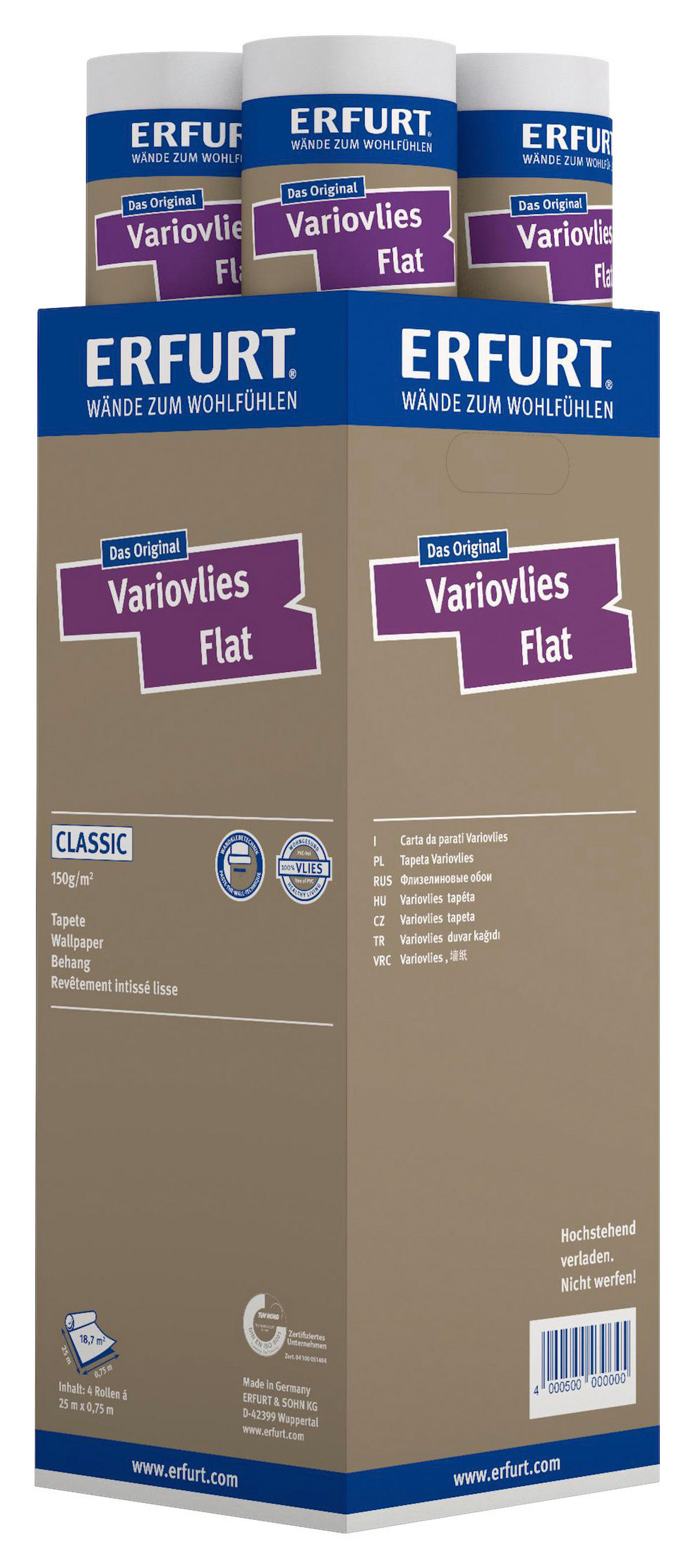 Erfurt Vliestapete Variovlies Flat Classic weiß B/L: ca. 75x2500 cm Variovlies Flat Classic - weiß (75,00/2500,00cm) - Erfurt