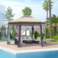 Outsunny Faltpavillon kaffee Mesh B/H/L: ca. 340x285x405 cm Faltpavillon - beige/braun (405,00/340,00/285,00cm) - Outsunny