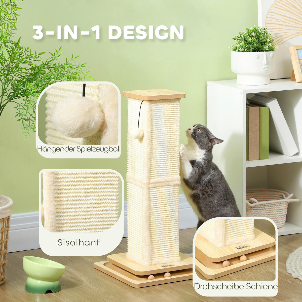 PawHut Kratzstamm Eiche Sisal B/H/L: ca. 34x67x34 cm Kratzstamm - Eiche (34,00/34,00/67,00cm) - PawHut