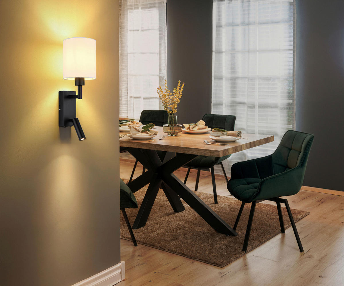 GLOBO Wandleuchte weiß schwarz Metall B/H/L: ca. 17x45,5x15 cm E27 2 Brennstellen Zamora - weiß/schwarz (15,00/17,00/45,50cm) - GLOBO