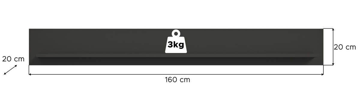 Wandboard LINEA grau matt B/H/T: ca. 160x20x20 cm LINEA - grau (160,00/20,00/20,00cm) - xonox.home
