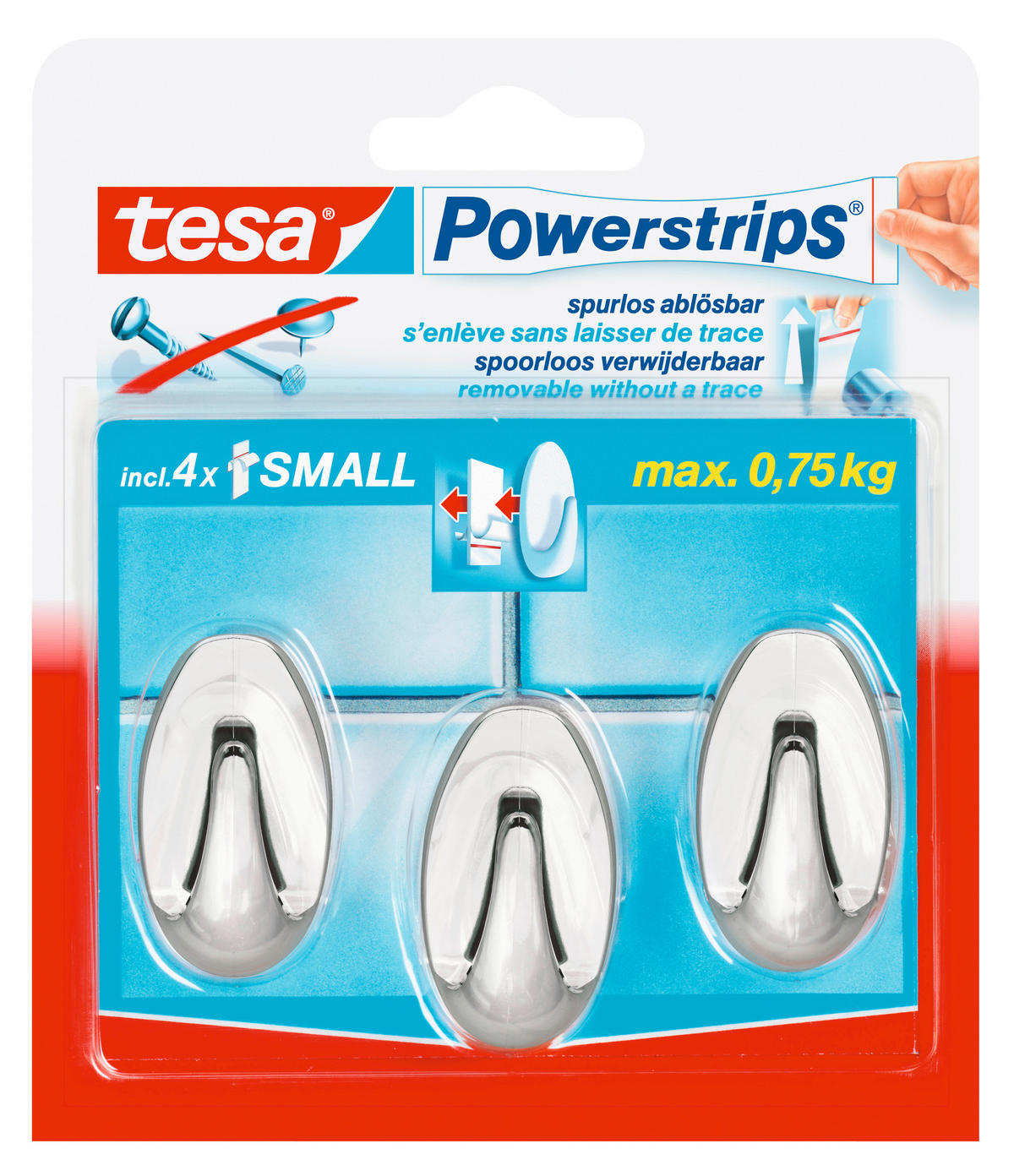 Powerstrips Chrom Kunststoff B/H/L: ca. 25,5x4,4x17 cm Powerstrip_Haken_S_Oval_tesa - Chrom (17,00/25,50/4,40cm) - tesa