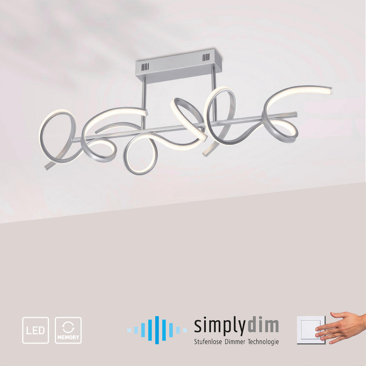 Just Light Deckenleuchte 19032-21 silber Alu B/H/L: ca. 21x30x82 cm LED-Deckenleuchte_Curls - silber (82,00/21,00/30,00cm) - Just Light