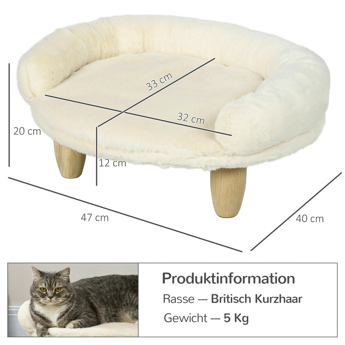 PawHut Katzen-Zubehör cremeweiß Kiefer B/H/L: ca. 40x47x20 cm Katzenbett - cremeweiß (20,00/40,00/47,00cm) - PawHut