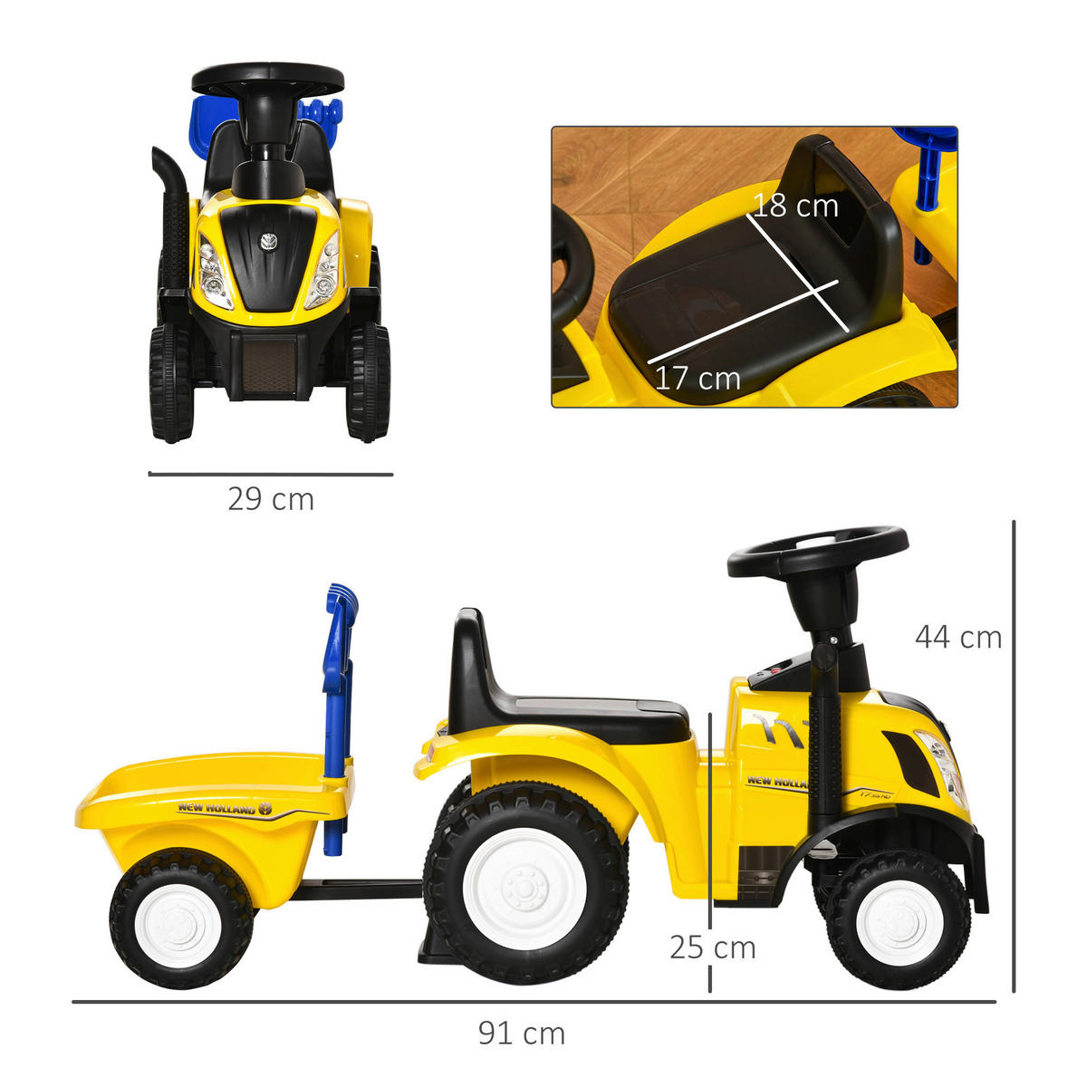 HOMCOM Rutschauto Tettraktor gelb B/H/L: ca. 29x91x44 cm Kinderfahrzeug - gelb (44,00/29,00/91,00cm) - HOMCOM