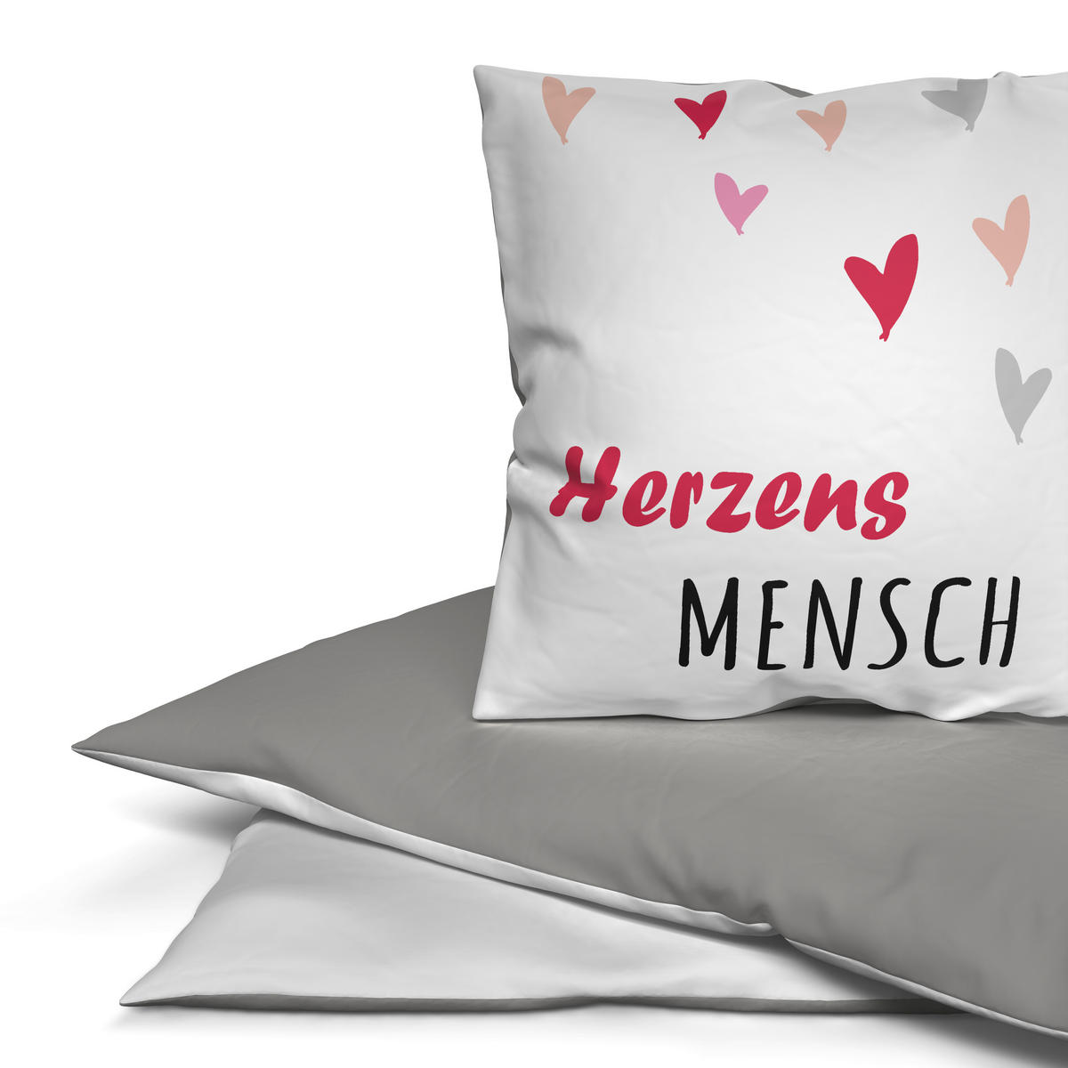 Baumwoll Wende Bettwäsche Wendebettwäsche_BW_Herzensmensch - weiß/rot (135,00/200,00cm)