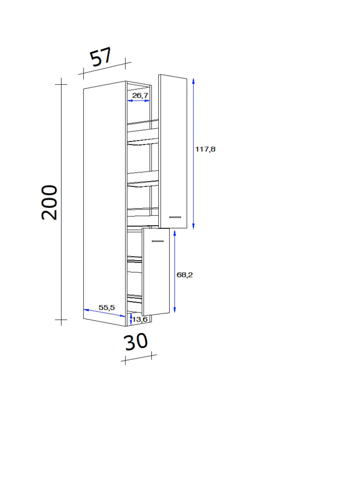 Apothekerschrank Capri schwarz matt B/H/T: ca. 30x200x57 cm Capri - schwarz/Oak (30,00/200,00/57,00cm) - Flex-Well