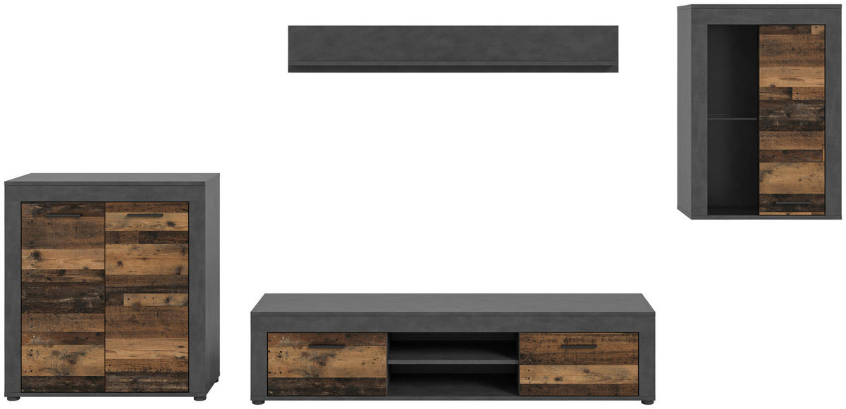 Wohnwand Jam Matera Nachbildung Old Wood Nachbildung B/H/T: ca. 169x330x35 cm Jam - (169,00/330,00/35,00cm) - xonox.home
