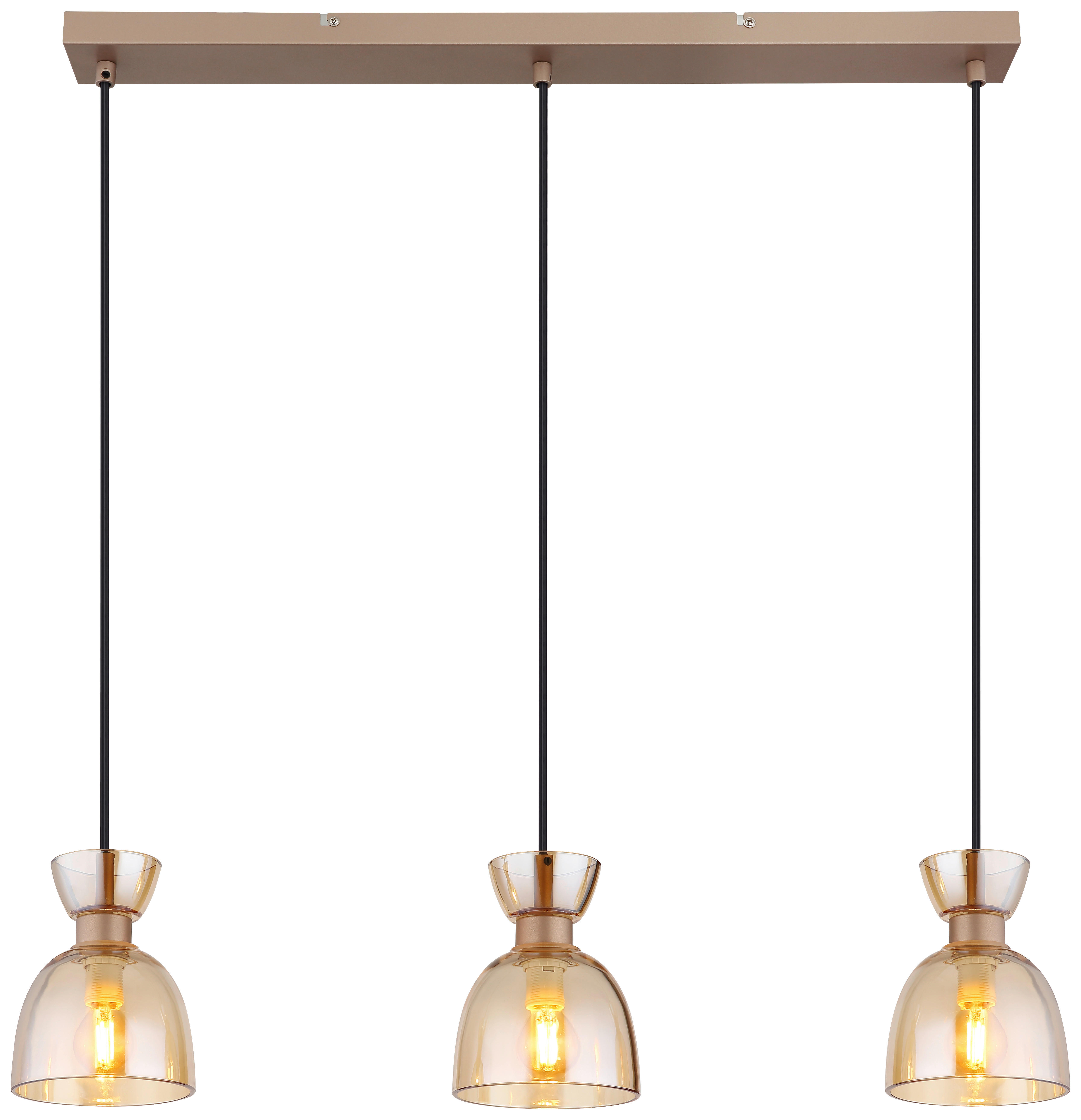 GLOBO Pendelleuchte schwarz amber kaffee Glas Metall B/H: ca. 65x120 cm E14 3 Brennstellen Massey - schwarz/amber (65,00/120,00cm) - GLOBO
