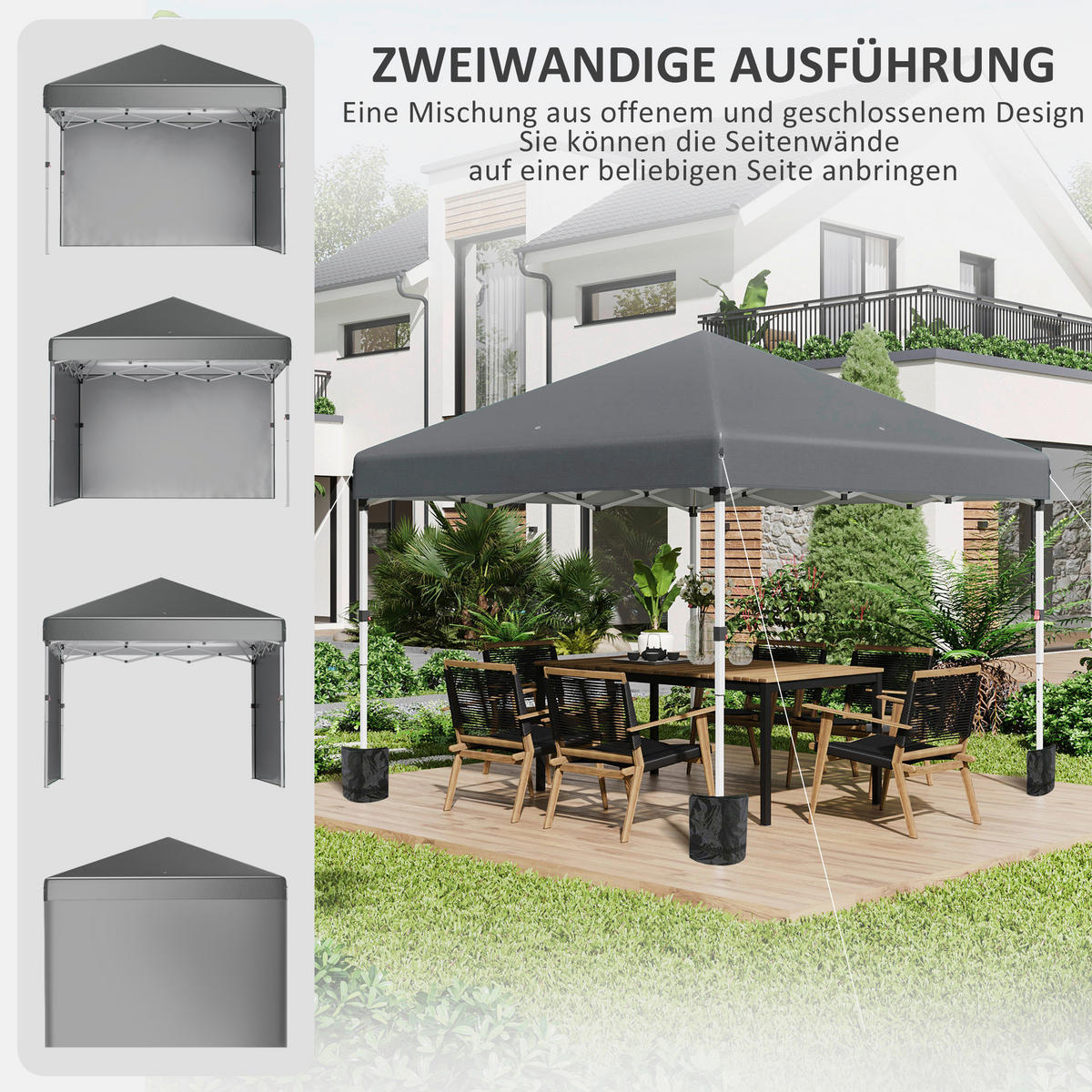 Outsunny Pavillon dunkelgrau Polypropylen B/H/L: ca. 297x297x274 cm Faltpavillon - dunkelgrau (274,00/297,00/297,00cm) - Outsunny