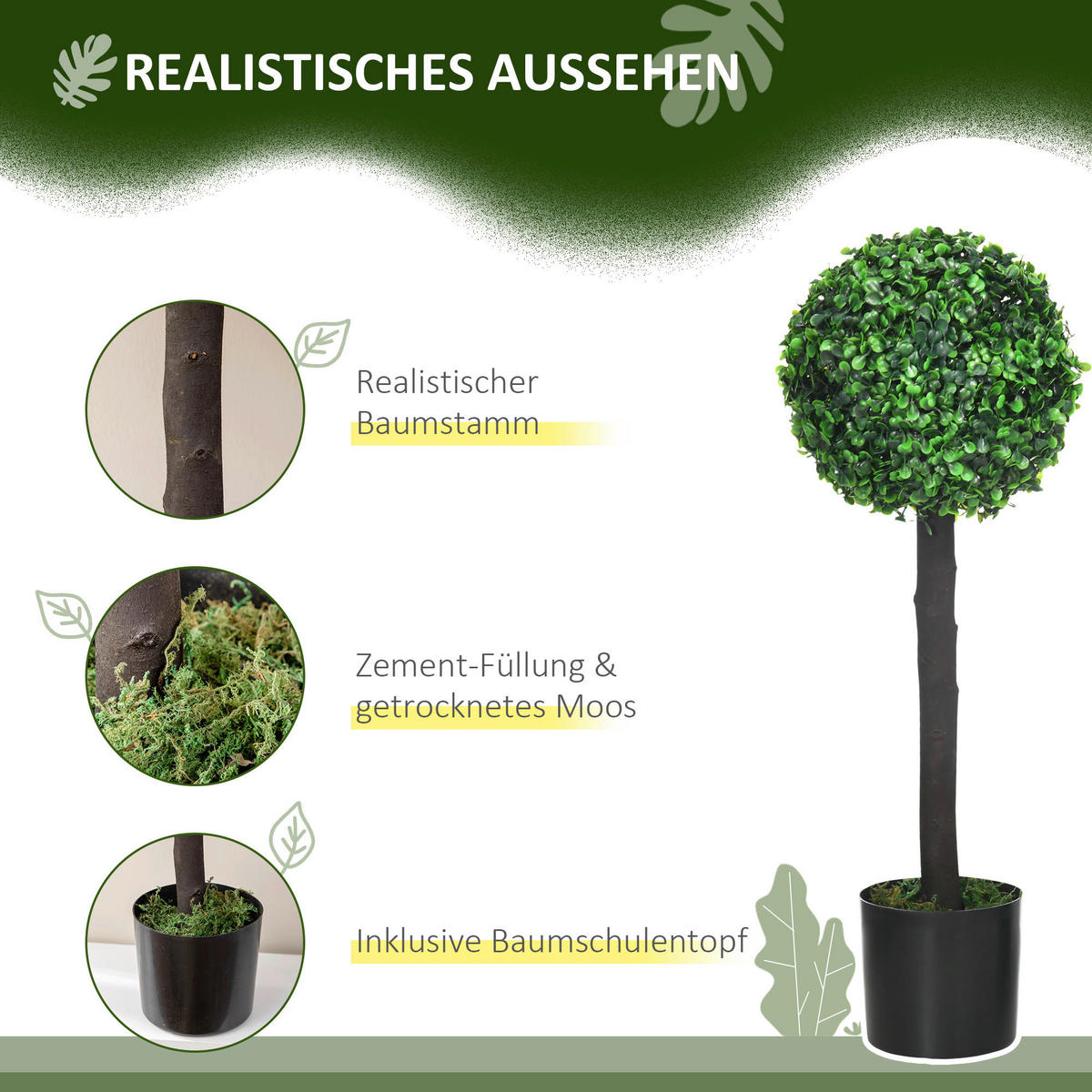 HOMCOM Kunstpflanze grün Kunststoff B/H/L: ca. 20x20x60 cm Kunstpflanze - grün (60,00/20,00/20,00cm) - HOMCOM