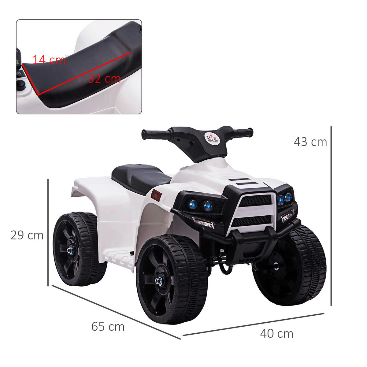 HOMCOM Kinder-Elektroquad schwarz B/H/L: ca. 65x43x40 cm Kinder-Elektroquad - weiß/schwarz (40,00/65,00/43,00cm) - HOMCOM