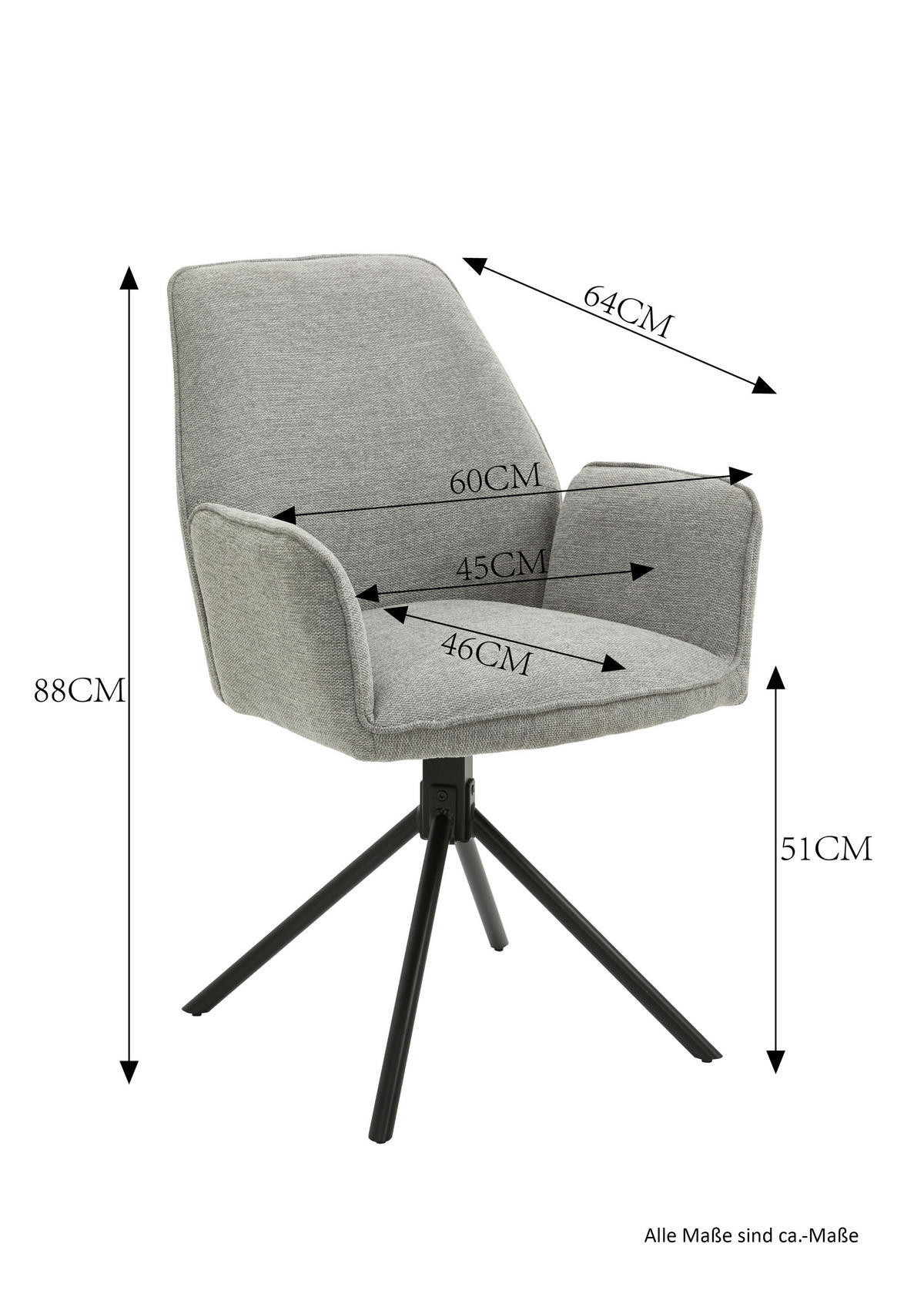 Stuhl BLAIR 2er-Set anthrazit Vintage schwarz Stoff Metall B/H/T: ca. 57x89x61 cm BLAIR 2er-Set - schwarz/anthrazit (57,00/89,00/61,00cm) - byLIVING