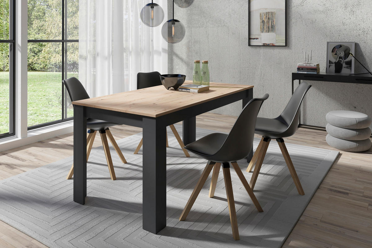 Tischgruppe KIRA anthrazit Eiche B/H/T: ca. 160x75x90 cm KIRA - Eiche/anthrazit (160,00/75,00/90,00cm) - byLIVING