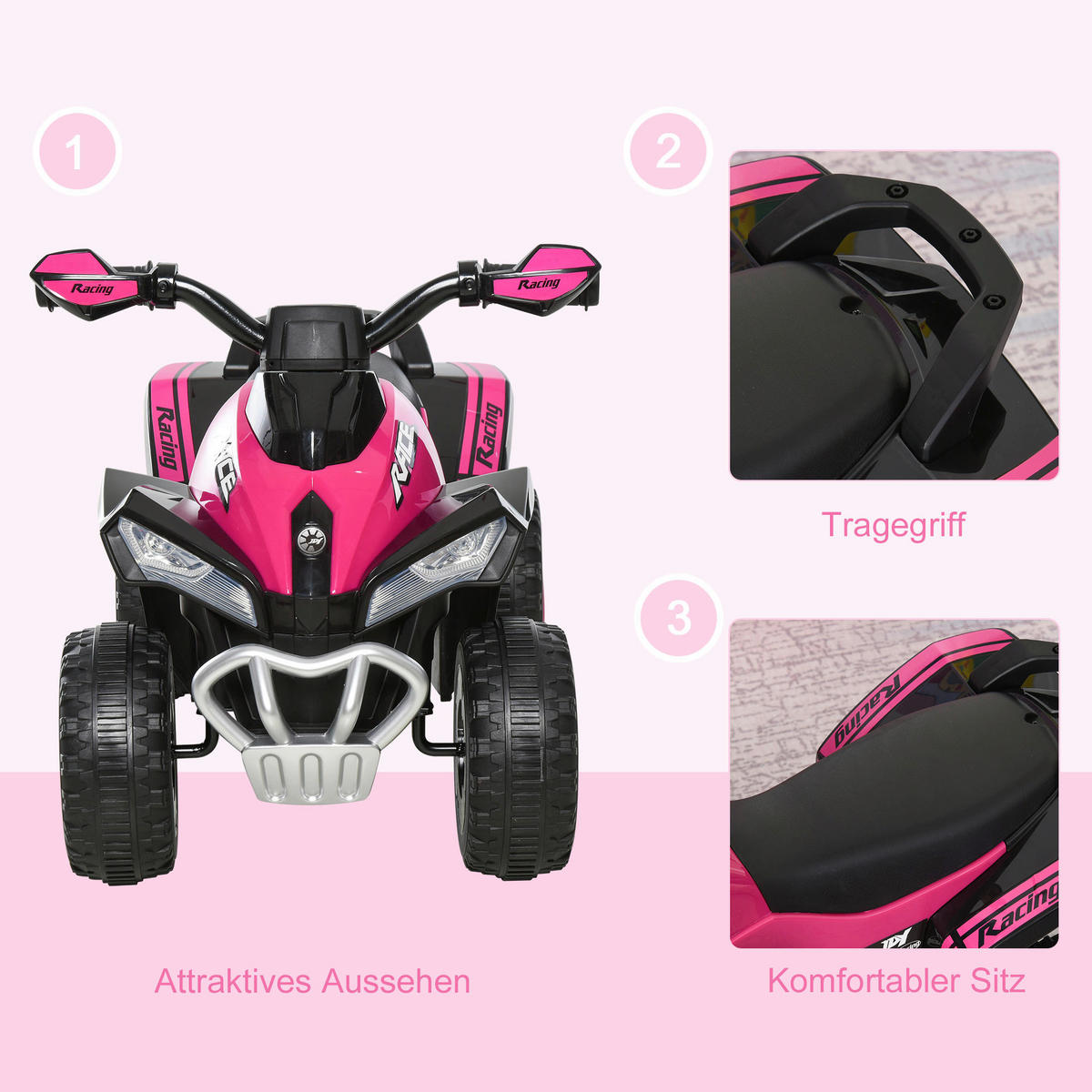 HOMCOM Kinder-Rutschfahrzeug B/H/L: ca. 38x44x67,5 cm Rutschfahrzeug - rosa (67,50/38,00/44,00cm) - HOMCOM