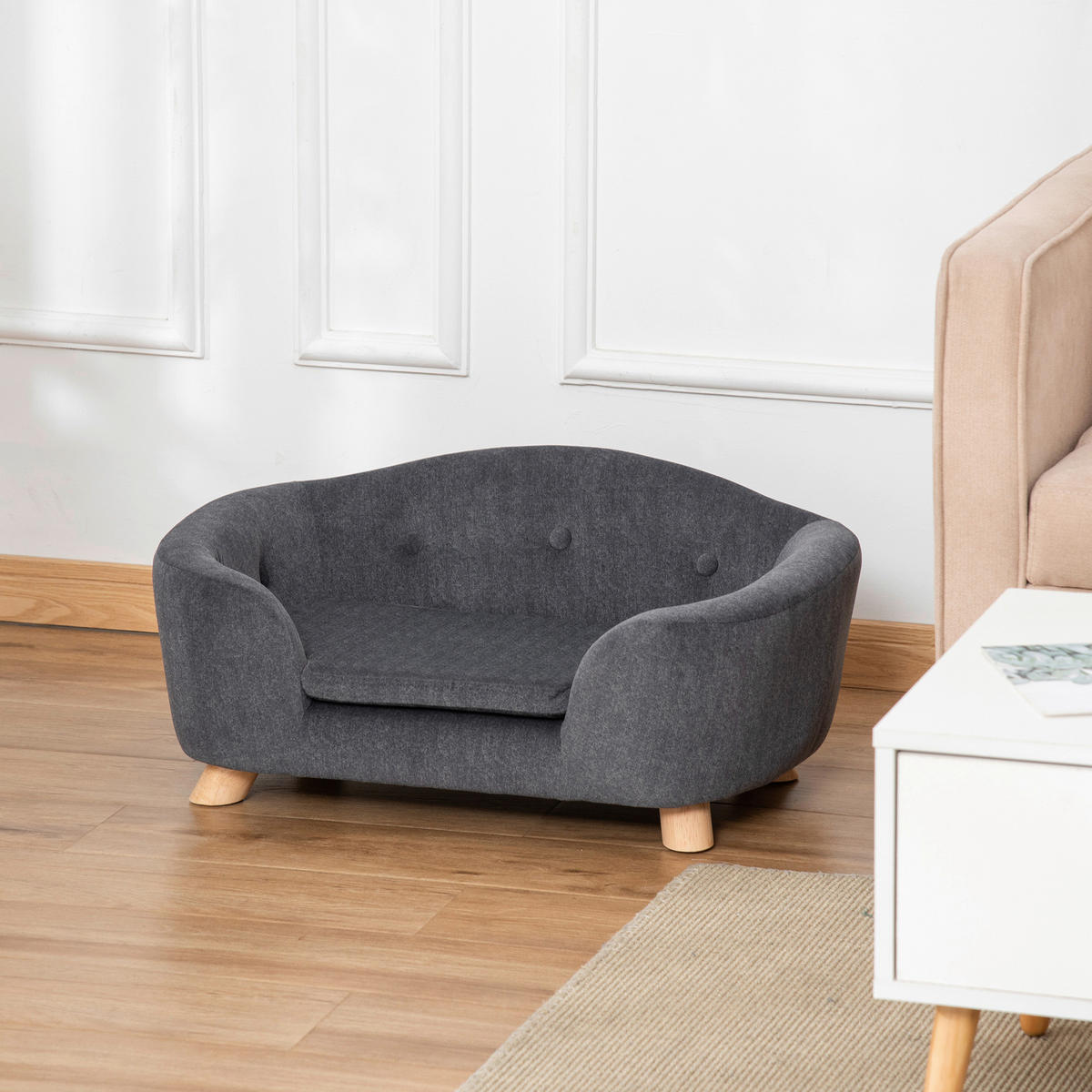 PawHut Hundebett grau Kiefer B/H/L: ca. 47x30x70 cm Hundebett - grau (70,00/47,00/30,00cm) - PawHut