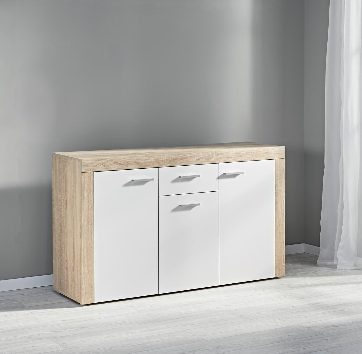 Kommode Focus Eiche Sonoma Nachbildung weiß B/H/T: ca. 134x79x39 cm Focus - Eiche/weiß (134,00/79,00/39,00cm)