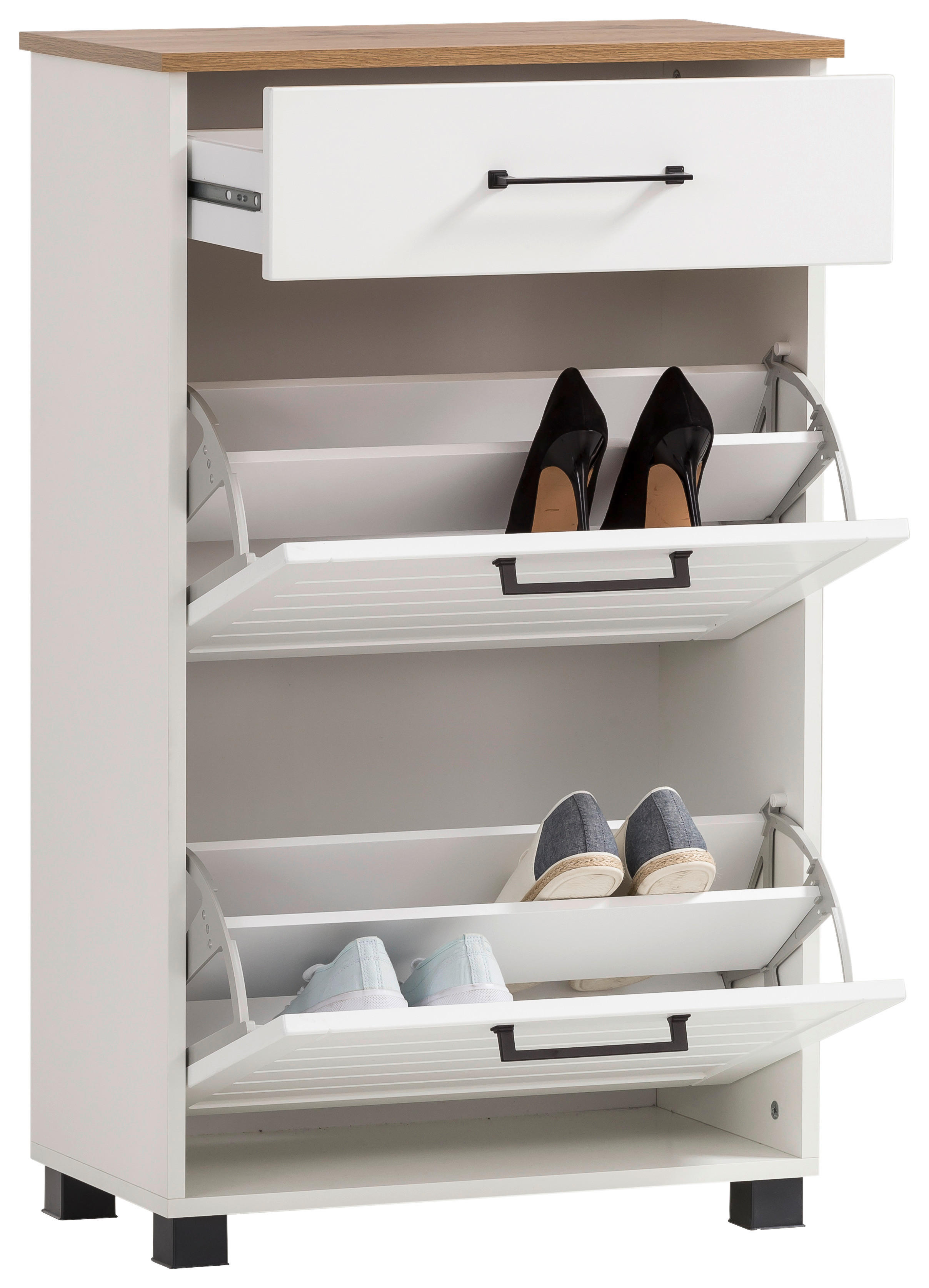 Schuhschrank Jelda weiß matt Eiche Landhaus Nachbildung B/H/T: ca. 62x102x34,1 cm Jelda - Eiche/weiß (62,00/102,00/34,10cm) - Möbelpartner