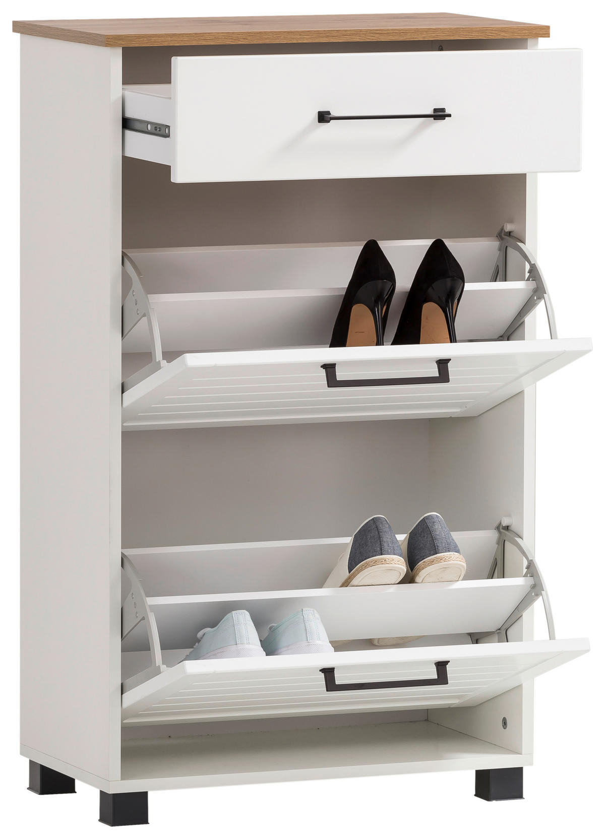 Schuhschrank Jelda weiß matt Eiche Landhaus Nachbildung B/H/T: ca. 62x102x34,1 cm Jelda - Eiche/weiß (62,00/102,00/34,10cm) - Möbelpartner