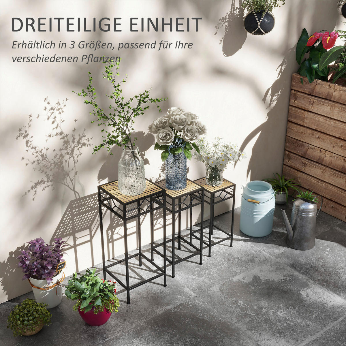 Outsunny Pflanzständer gold Edelstahl B/H/L: ca. 28x28x66 cm Blumenständer-Set - gold (66,00/28,00/28,00cm) - Outsunny