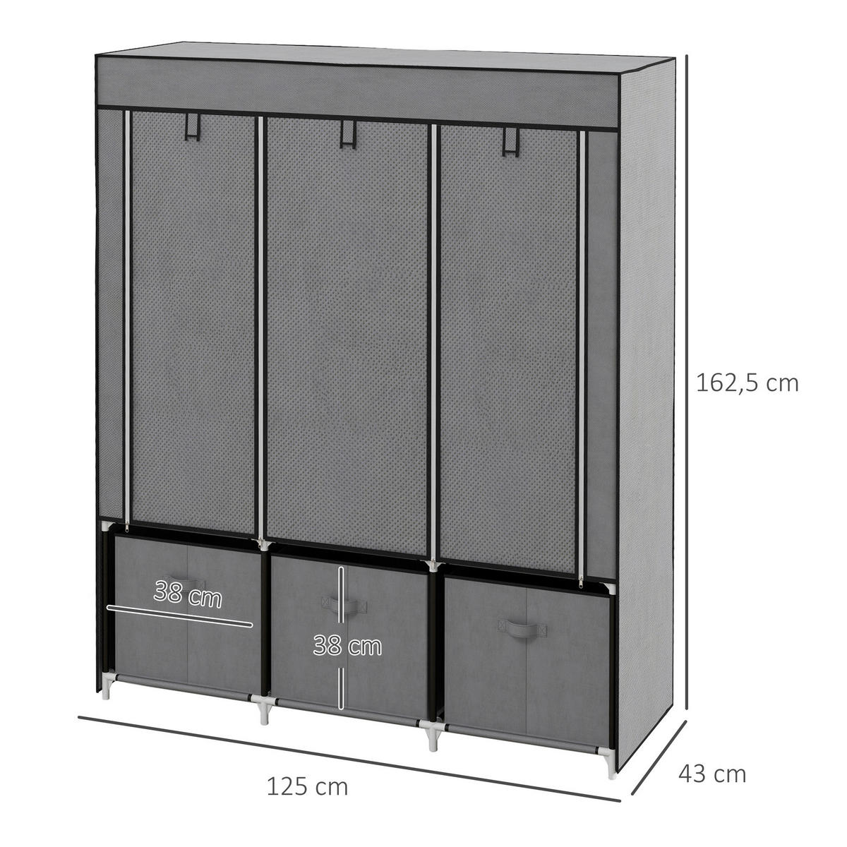 HOMCOM Kleiderschrank dunkelgrau Polypropylen B/H/L: ca. 43x125x162,5 cm Stoffschrank - dunkelgrau (162,50/43,00/125,00cm) - HOMCOM