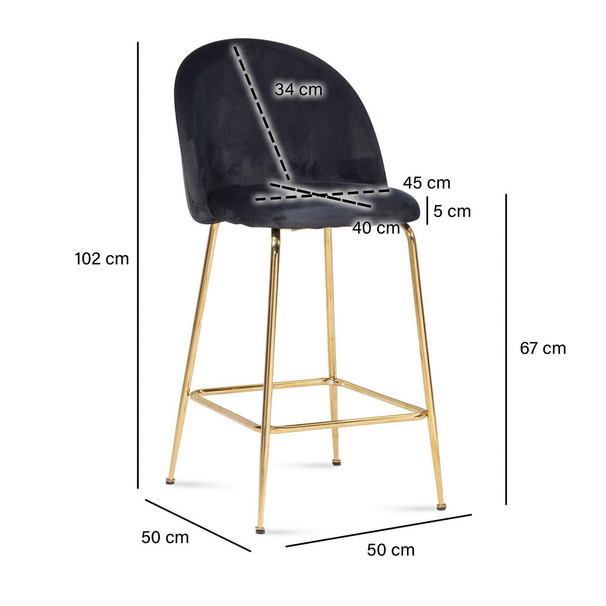 Barhocker 2er Set schwarz Polyester B/H/T: ca. 50x102x50 cm 2er Set - schwarz (50,00/102,00/50,00cm) - Wohnling