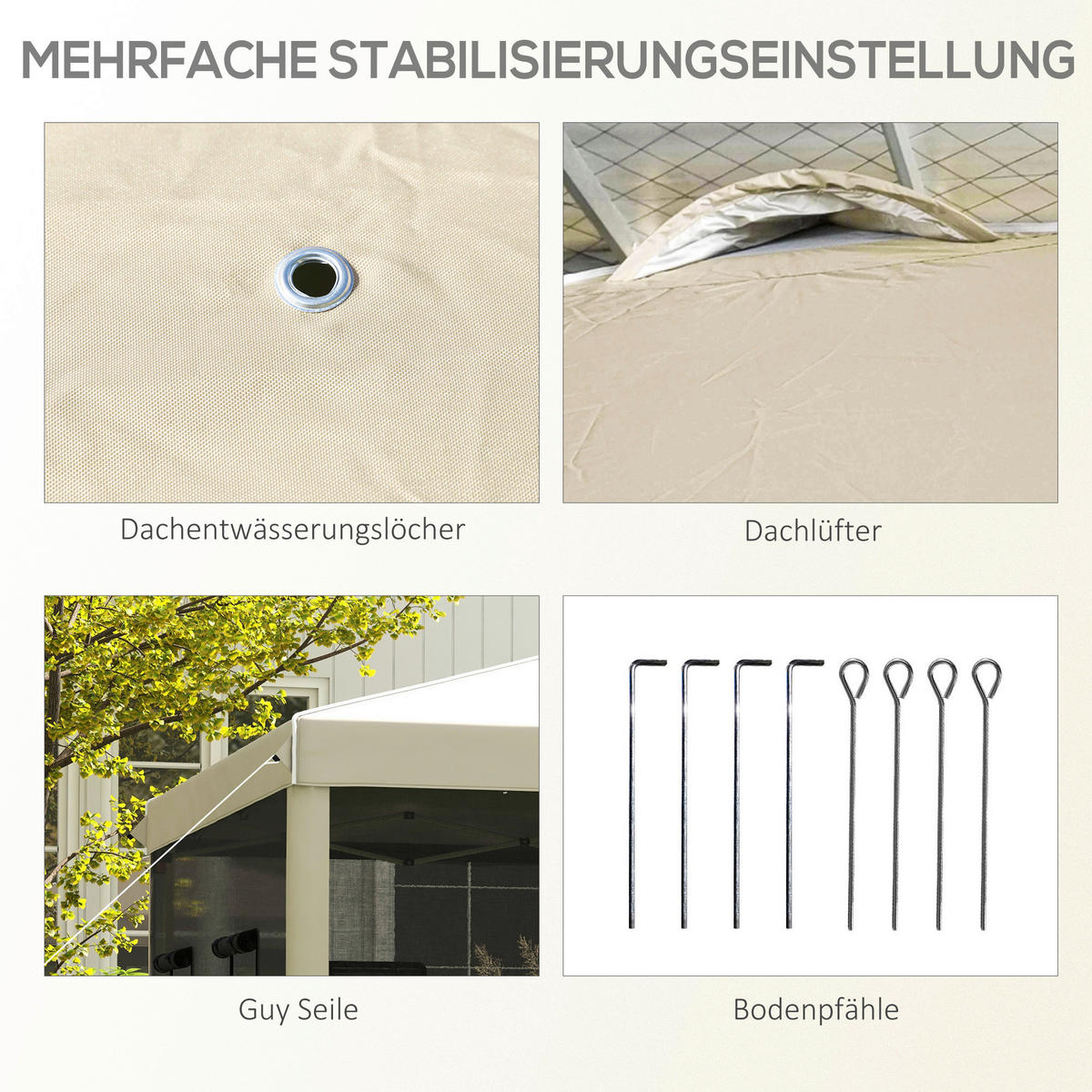 Outsunny Pavillon beige Polypropylen B/H/L: ca. 297x297x287 cm Pavillon - beige (287,00/297,00/297,00cm) - Outsunny