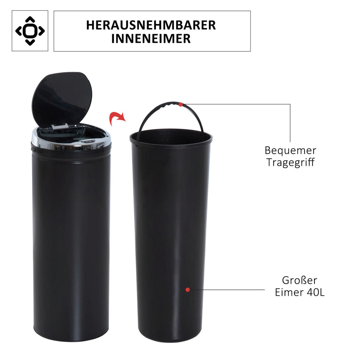 HOMCOM Automatik-Mülleimer 03-0046 schwarz Stahl Kunststoff Polypropylen B/H/L: ca. 30,5x30,5x81,5 cm Automatik_Mülleimer - schwarz (81,50/30,50/30,50cm) - HOMCOM