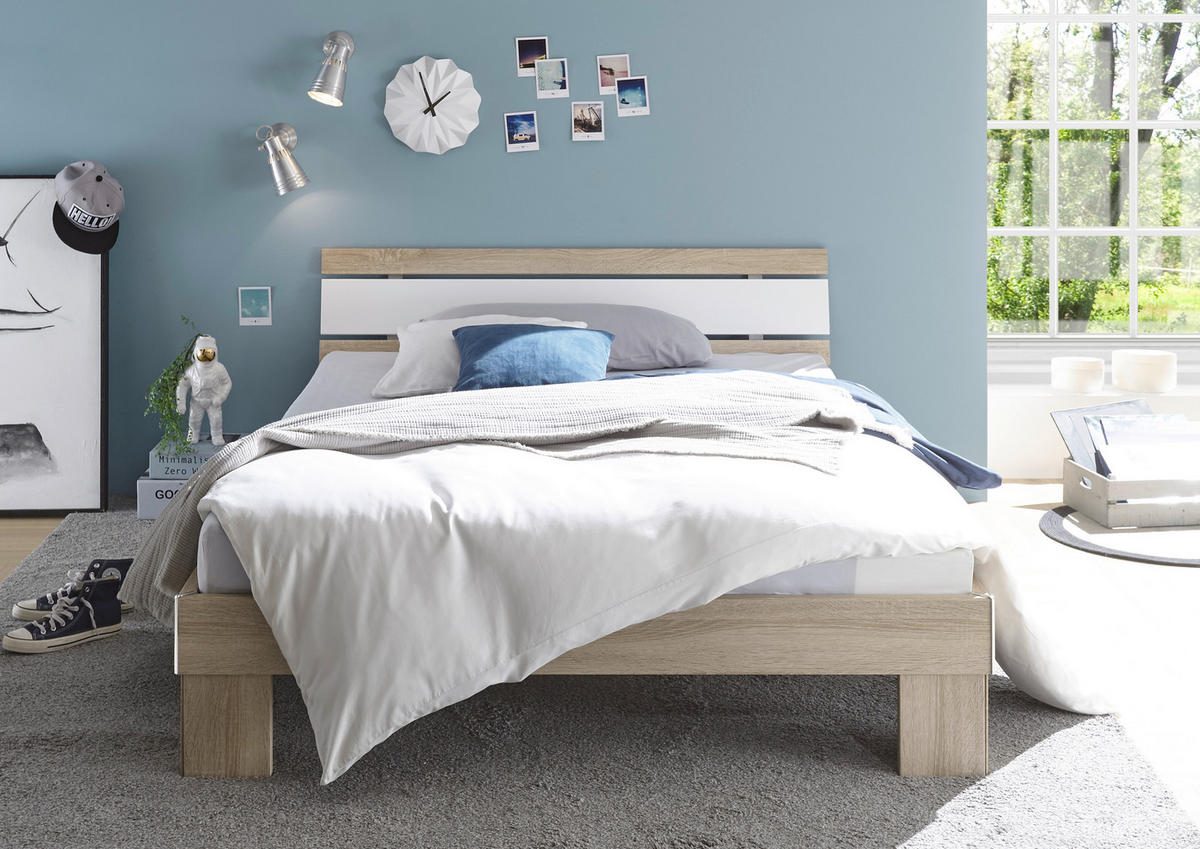 Futonbett Lyon Eiche Sonoma Nachbildung weiß Liegefläche B/L: ca. 140x200 cm Lyon - Eiche/weiß (146,00/69,00/211,00cm)
