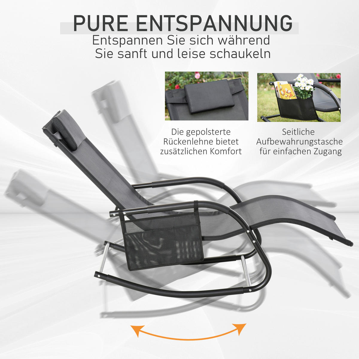 Outsunny Schaukelstuhl schwarz Metall B/H/L: ca. 62x88x150 cm Schaukelstuhl - schwarz (150,00/62,00/88,00cm) - Outsunny