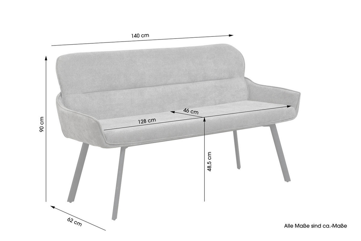 Sitzbank RICO schwarz grau Stoff Metall B/H/T: ca. 140x90x62 cm RICO - schwarz/grau (140,00/90,00/62,00cm) - byLIVING