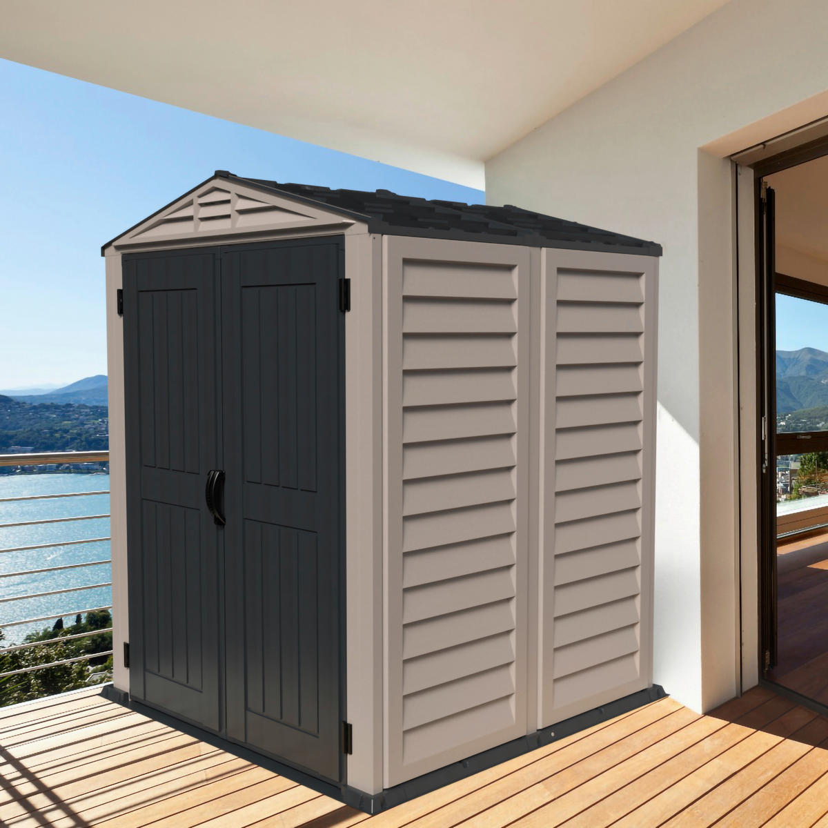 VCM Gerätehaus grau B/H/L: ca. 171x210x171 cm Gerätehaus mit Drehtür - grau (171,00/171,00/210,00cm) - VCM