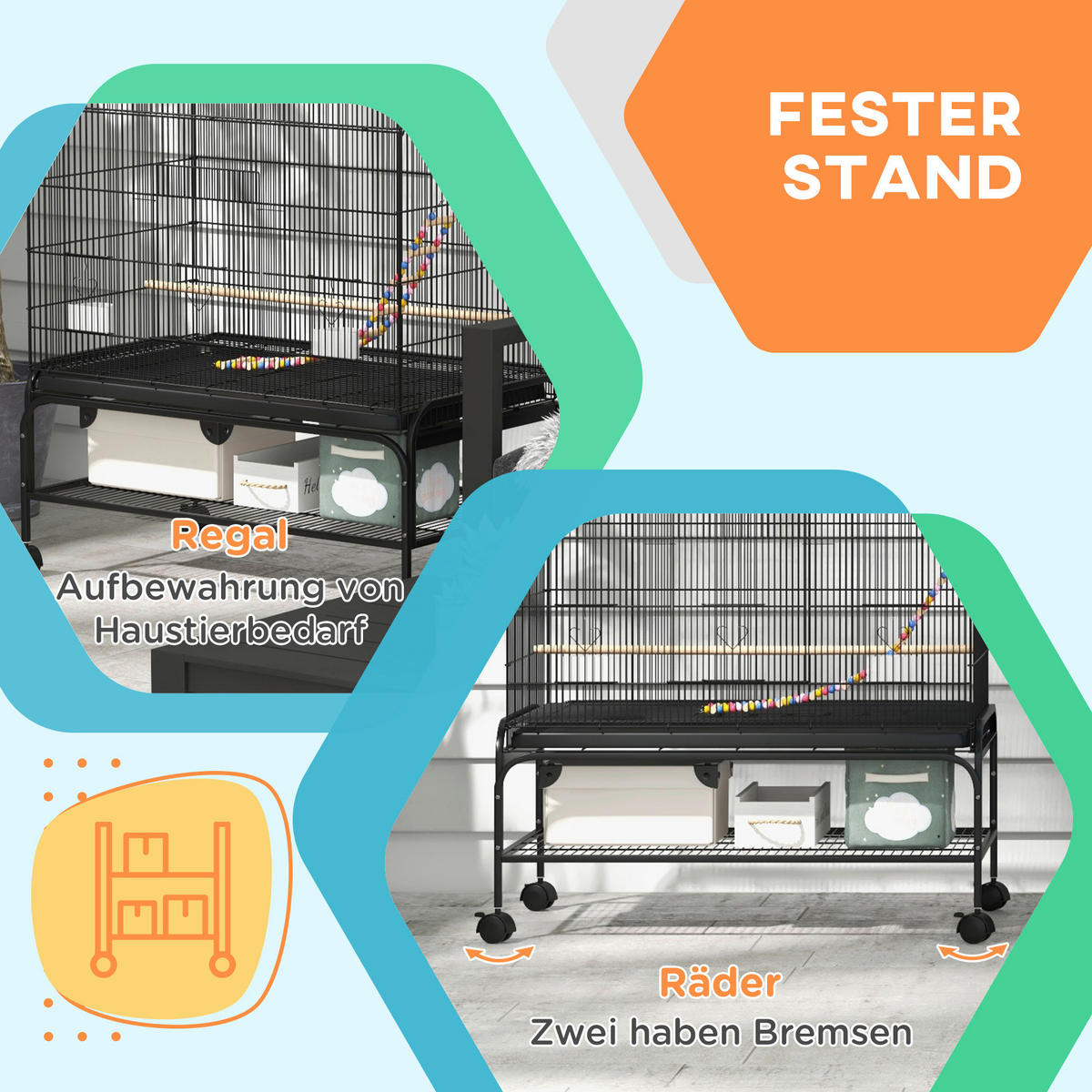 PawHut Vogelkäfig schwarz Kunststoff B/H/L: ca. 58x160x97 cm Vogelkäfig - schwarz (97,00/58,00/160,00cm) - PawHut