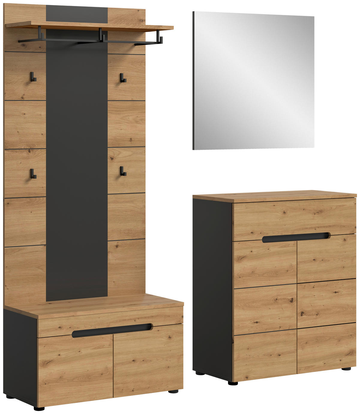 Garderobe Canu basaltgrau Nachbildung Artisan Nachbildung B/H/T: ca. 175x190x37 cm Canu - basaltgrau (175,00/190,00/37,00cm) - xonox.home