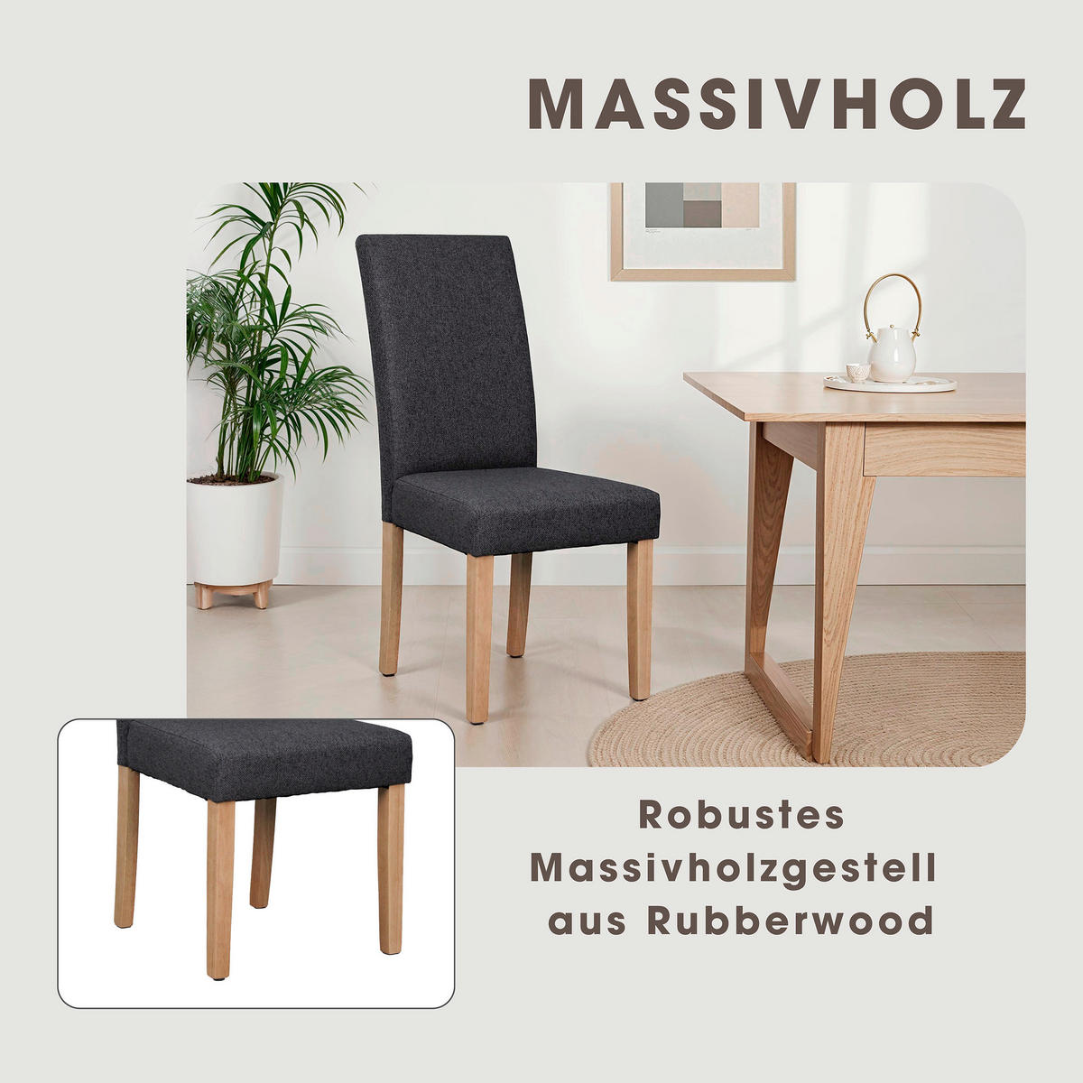 Stuhl ELIAS dunkelgrau natur Stoff B/H/T: ca. 47x99,5x60 cm ELIAS - natur/dunkelgrau (47,00/99,50/60,00cm) - byLIVING