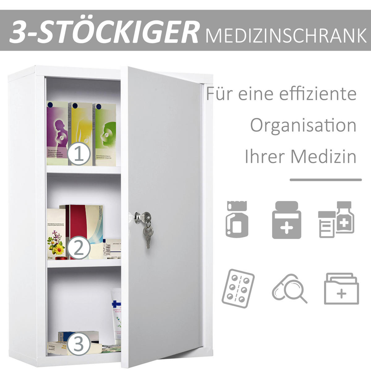 kleankin Medizinschrank weiß Polypropylen B/H/L: ca. 18x40x60 cm Medizinschrank - weiß (60,00/18,00/40,00cm) - kleankin