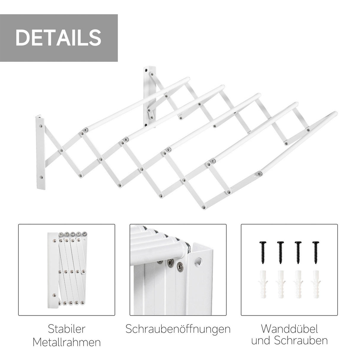 HOMCOM Wäscheständer weiß Eisen B/H/L: ca. 60x63,5x20 cm Wäscheständer - weiß (20,00/60,00/63,50cm) - HOMCOM