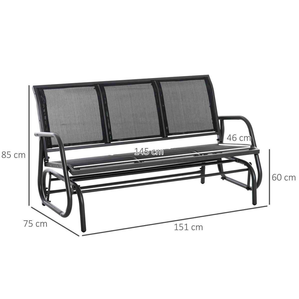 Outsunny Schaukelbank schwarz Metall B/H/L: ca. 75x85x151 cm Schaukelbank - schwarz (151,00/75,00/85,00cm) - Outsunny