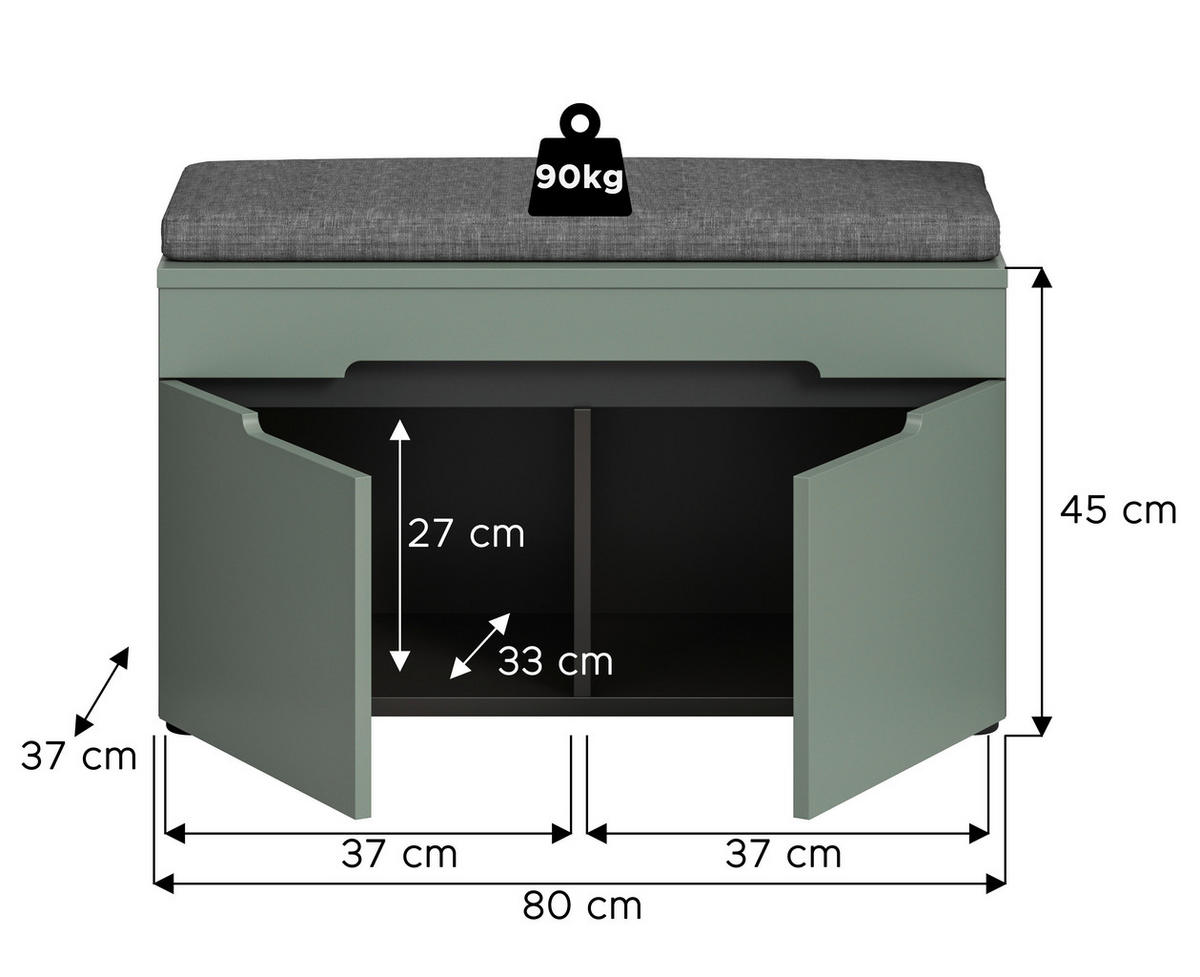 Sitzbank Canu grün basaltgrau Nachbildung B/H/T: ca. 80x45x37 cm Canu - basaltgrau/grün (80,00/45,00/37,00cm) - xonox.home