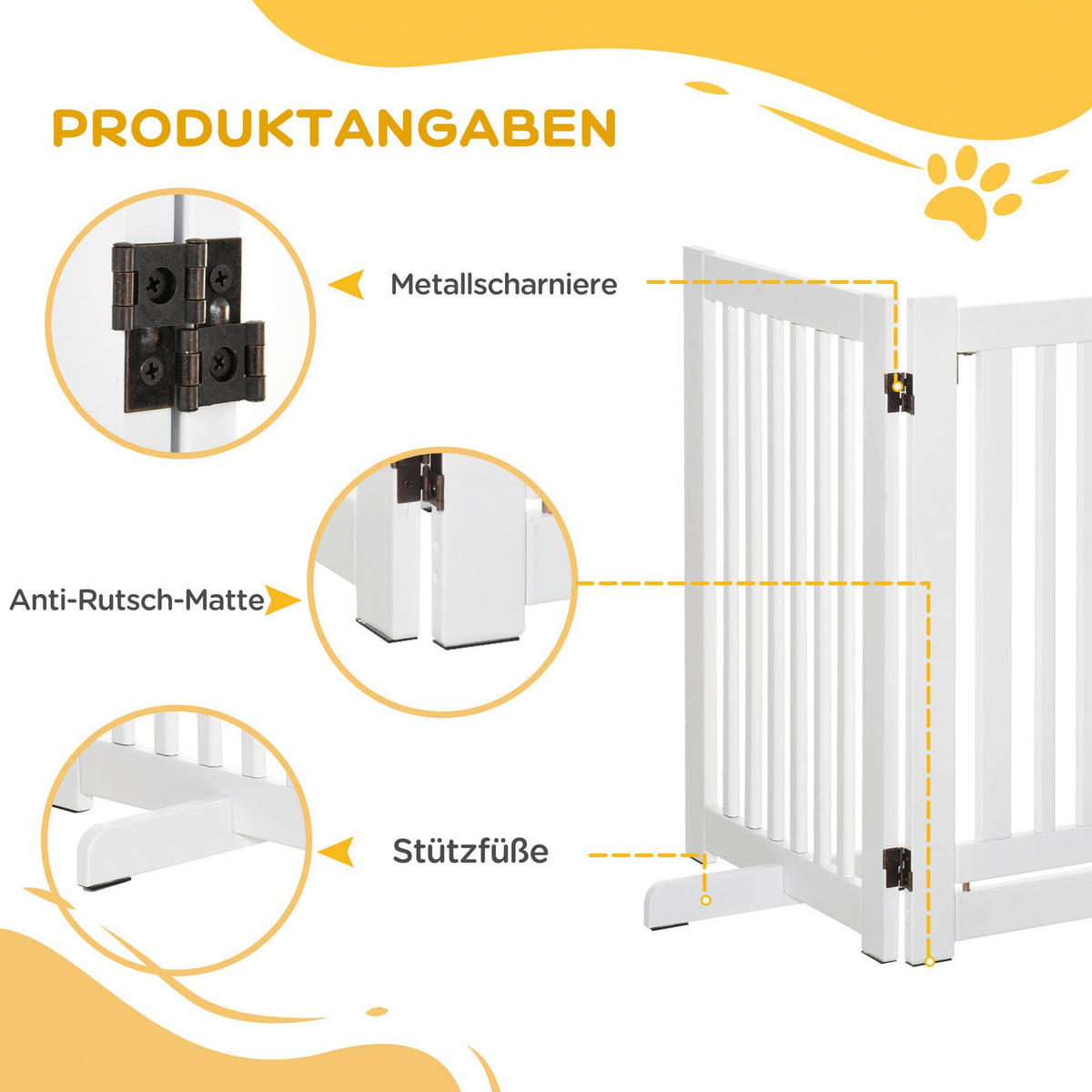 PawHut Absperrgitter weiß MDF H/L: ca. 76x1,5 cm Absperrgitter - weiß (1,50cm) - PawHut