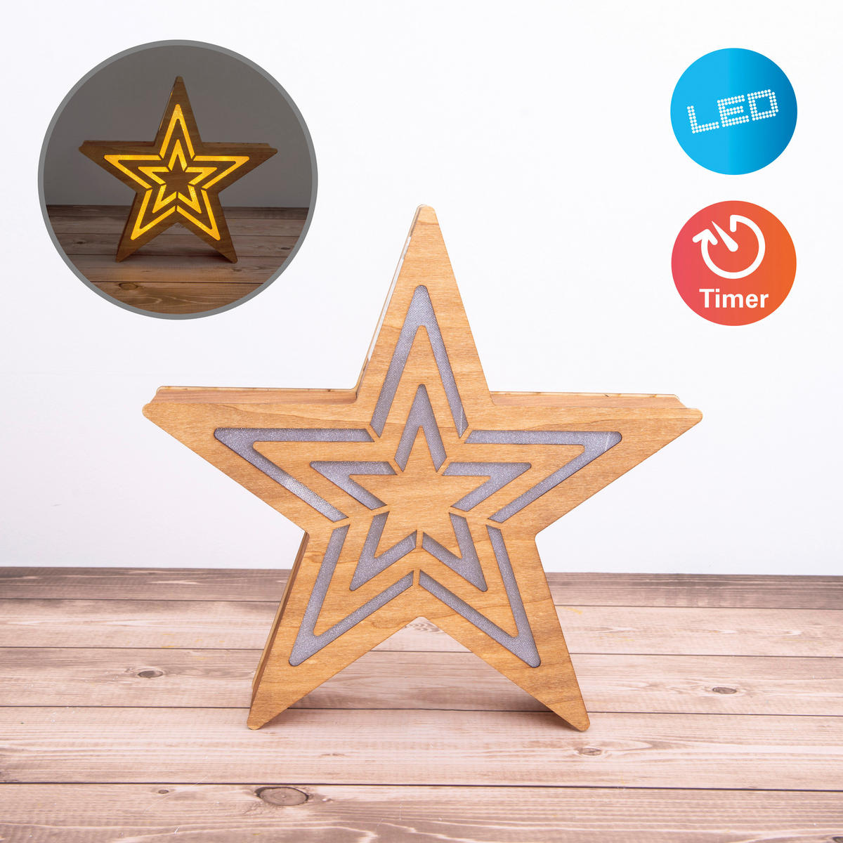 Näve Leuchten LED-Dekoleuchte LED-Weihnachtsdeko Stern - natur (8,00/33,00/34,00cm) - Näve Leuchten