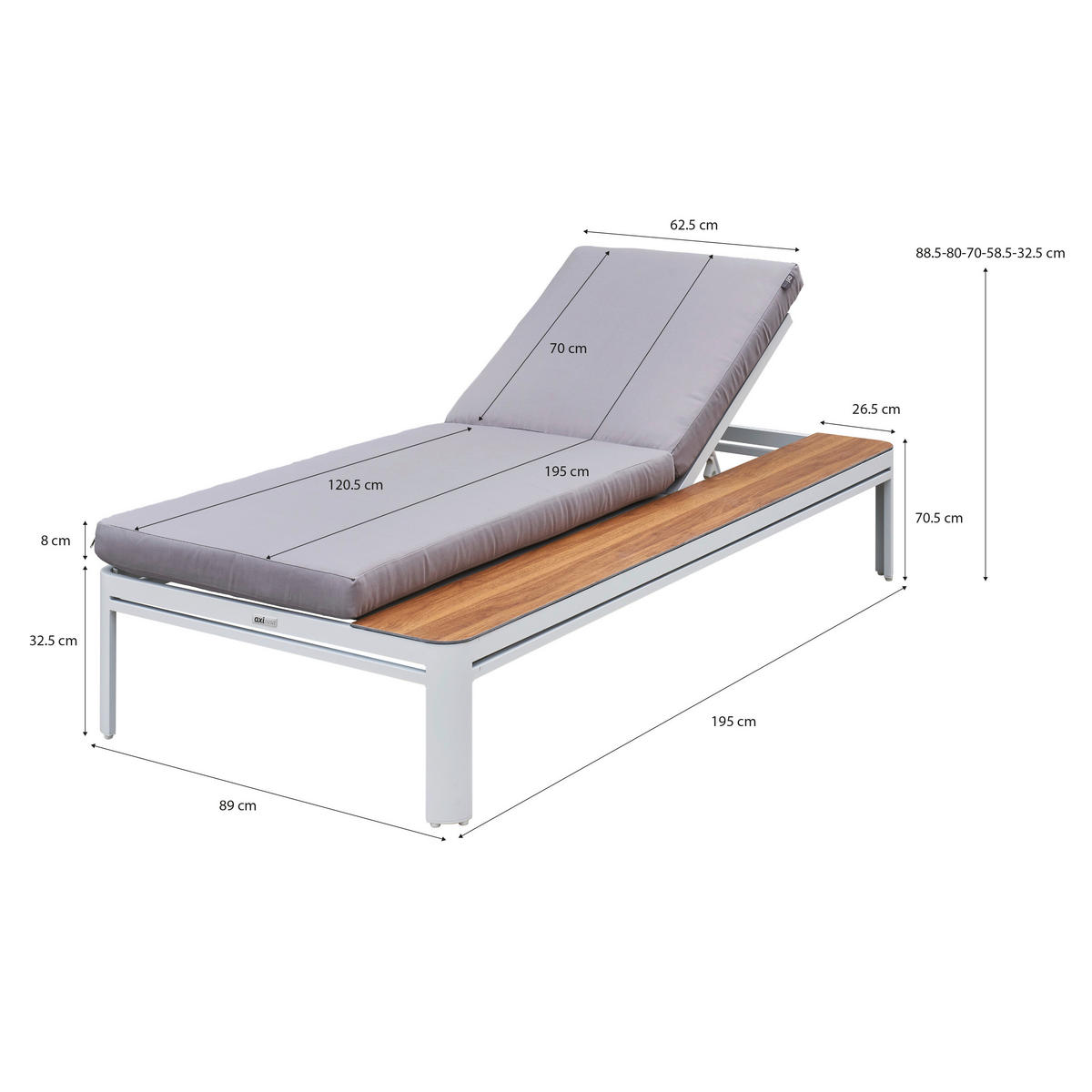 AXI Outdoor Living Gartenliege Kira weiß Metall B/H/L: ca. 89x88x195 cm Kira - braun/weiß (195,00/89,00/88,00cm) - AXI Outdoor Living