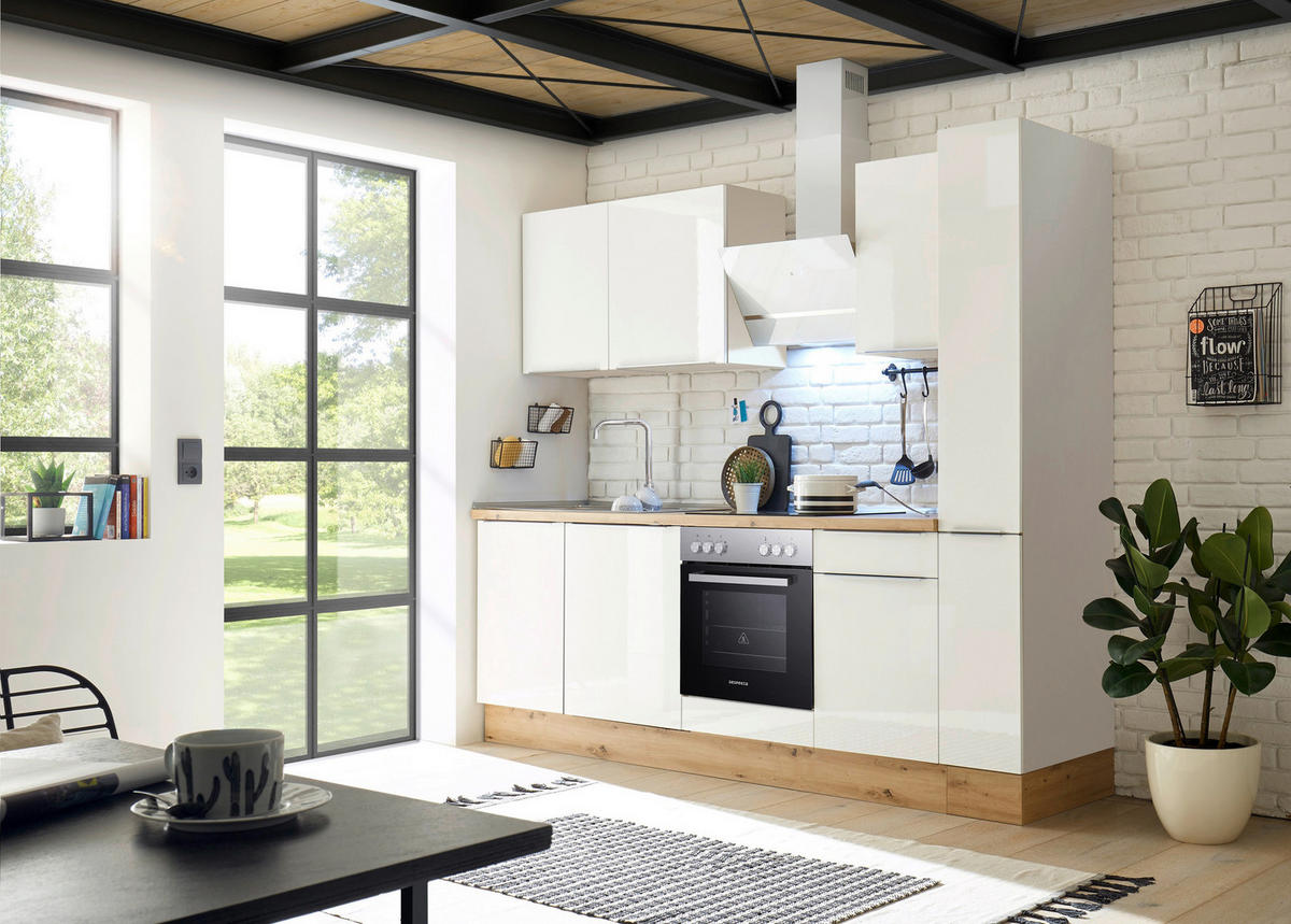 Respekta Küchenblock Marleen weiß Hochglanz B/H/T: ca. 250x211x60 cm Marleen - Eiche/weiß (250,00/211,00/60,00cm) - Respekta