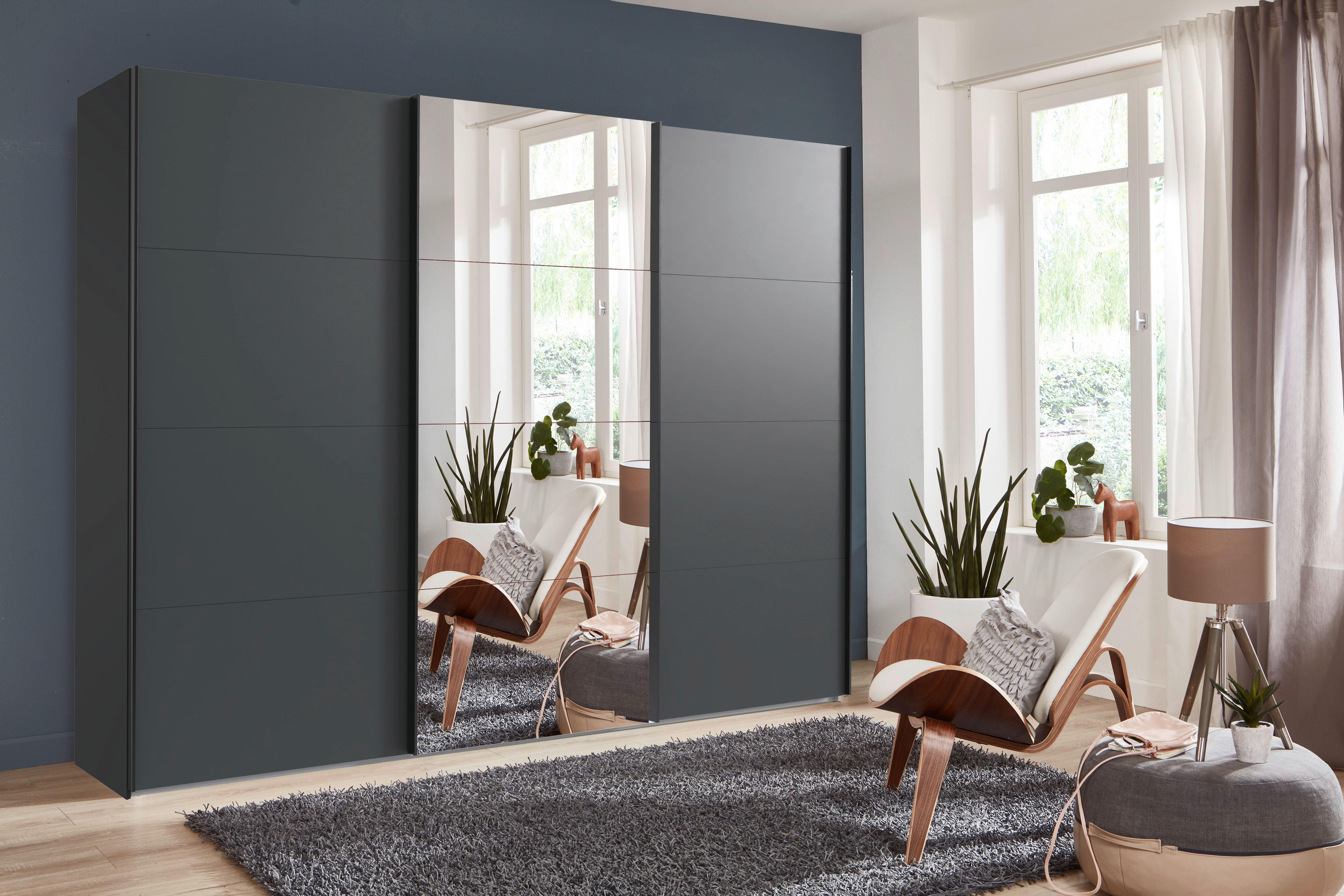 Schwebetürenschrank Graphit B/H/T: ca. 313x236x65 cm Easy_Plus_Schwebetürenschrank - schwarz/Graphit (313,00/236,00/65,00cm)